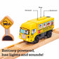 Motorized School Bus for Wooden Track - Yellow Schoolbus Themed Battery Operated - Includes Wooden Bus Stop Sign - Electric Powered Engine Toy