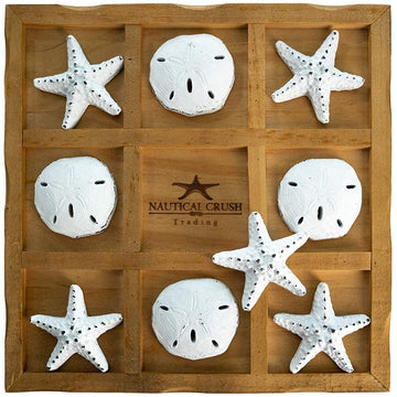Starfish Tic Tac Toe Game - 9" x 9" - Beach Tic Tac Toe Game - Coastal Beach House Coffee Table Game Board - Tic Tac Toe Decor - Beach House Games