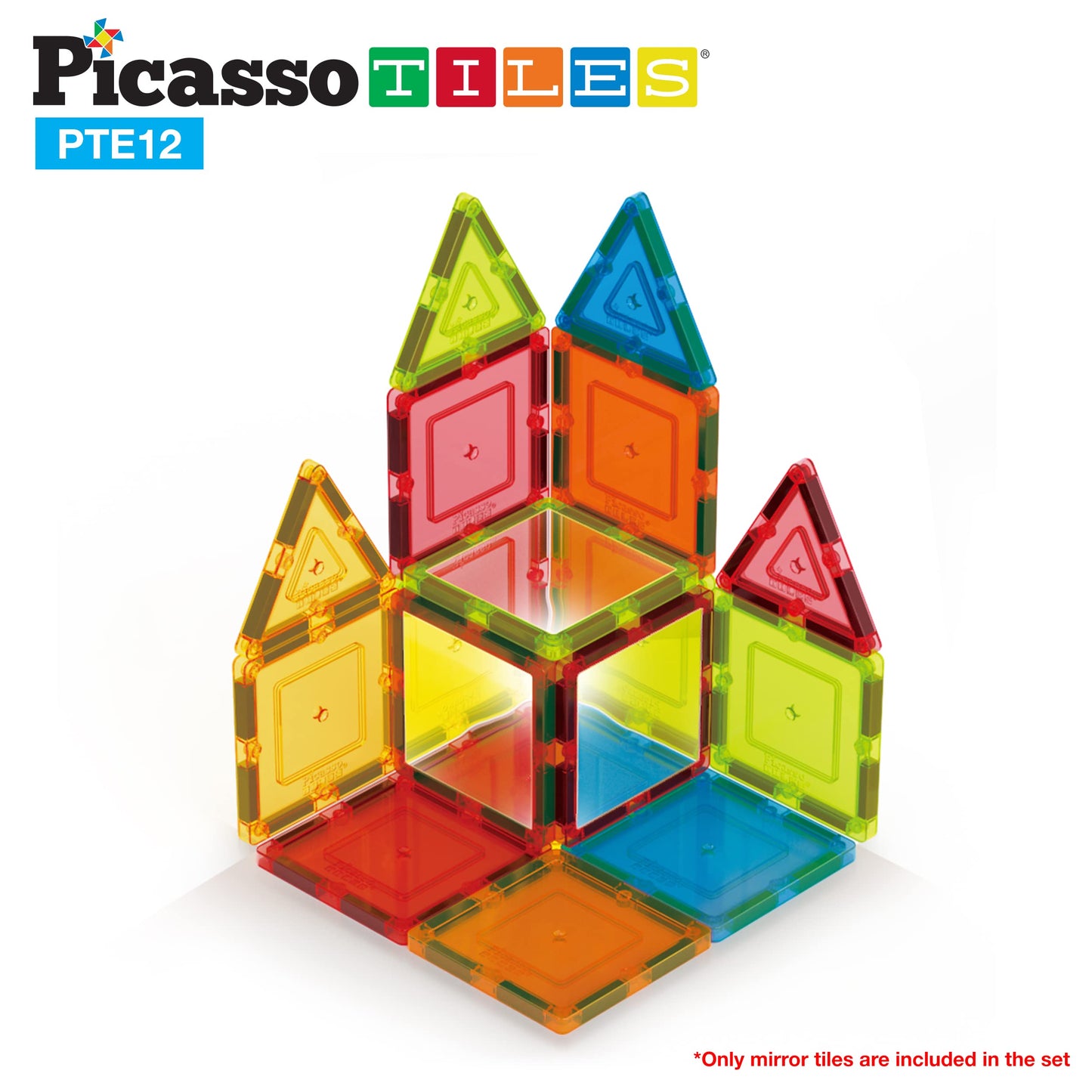 PicassoTiles Mirror Magnetic Building Tile Blocks, Construction Sensory Gifts Magnets Expansion Square Set, Toddler Magnets, Educational Toys for 3+