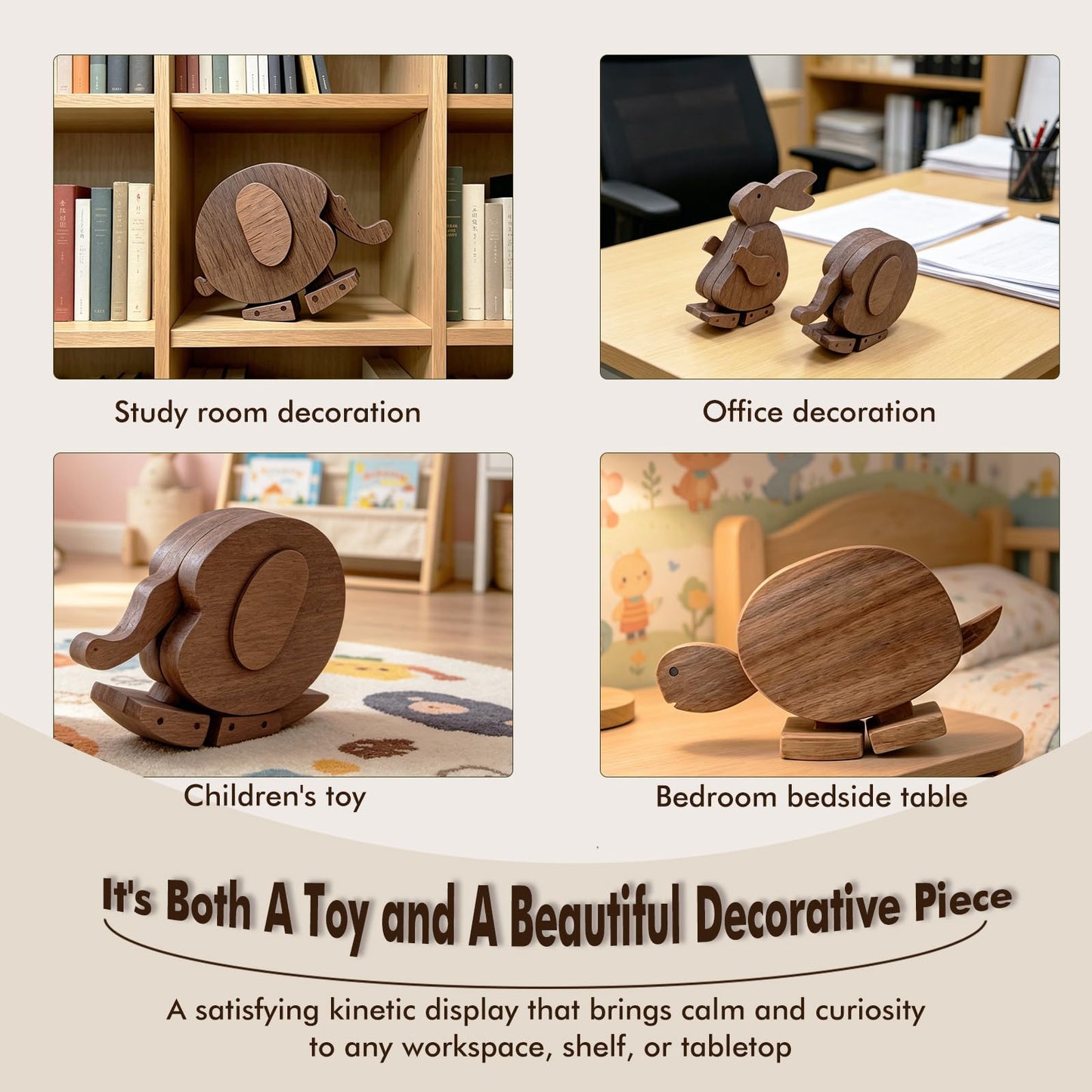 Handmade Walking Wooden Animals Pull and Push Walkable Elephant Pull Along Walking Turtle Mechanical Balance Rabbit Walker Sculpture Wooden Animals