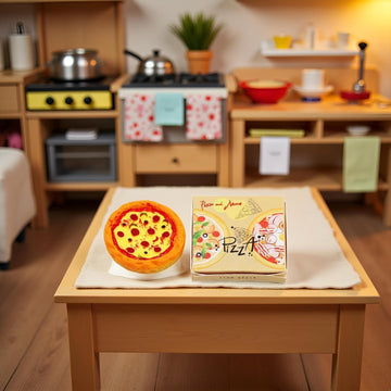 2 Set Miniature Pizza Box, 1:6 & 1:12 Scale Realistic Dollhouse Food Model Set, Yellow Resin Doll House Furniture Supplies for Pretend Play Kitchen