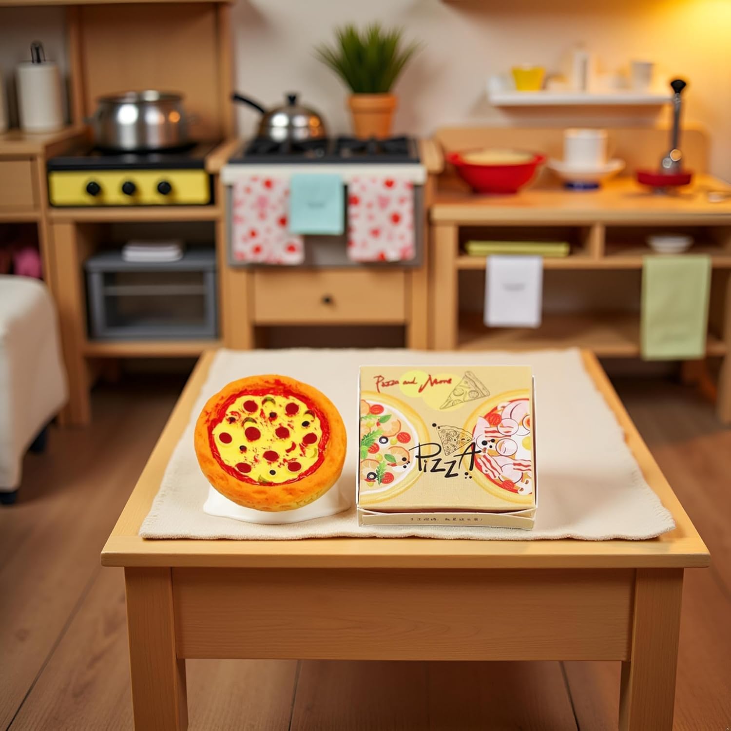 2 Set Miniature Pizza Box Set, 1:6 1:12 Dollhouse Food Model Set Doll House Furniture Supplies?Dollhouse Accessories?Dollhouse Furniture