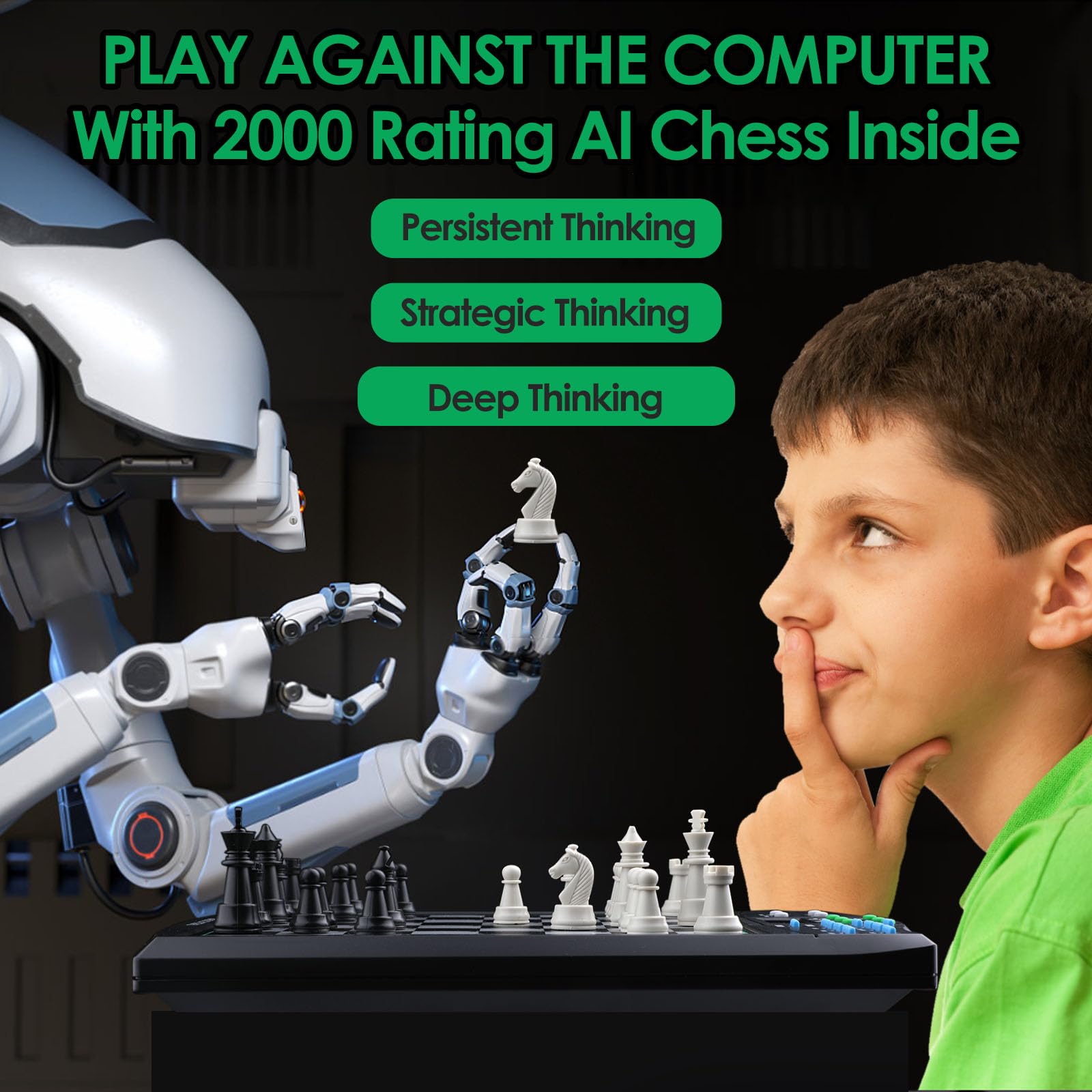 Talking Chess Academy Electronic Chess Board, Smart Chess Board with Voice Teaching System, Computer Chess Game with Strong Magnetic Pieces, 1-2