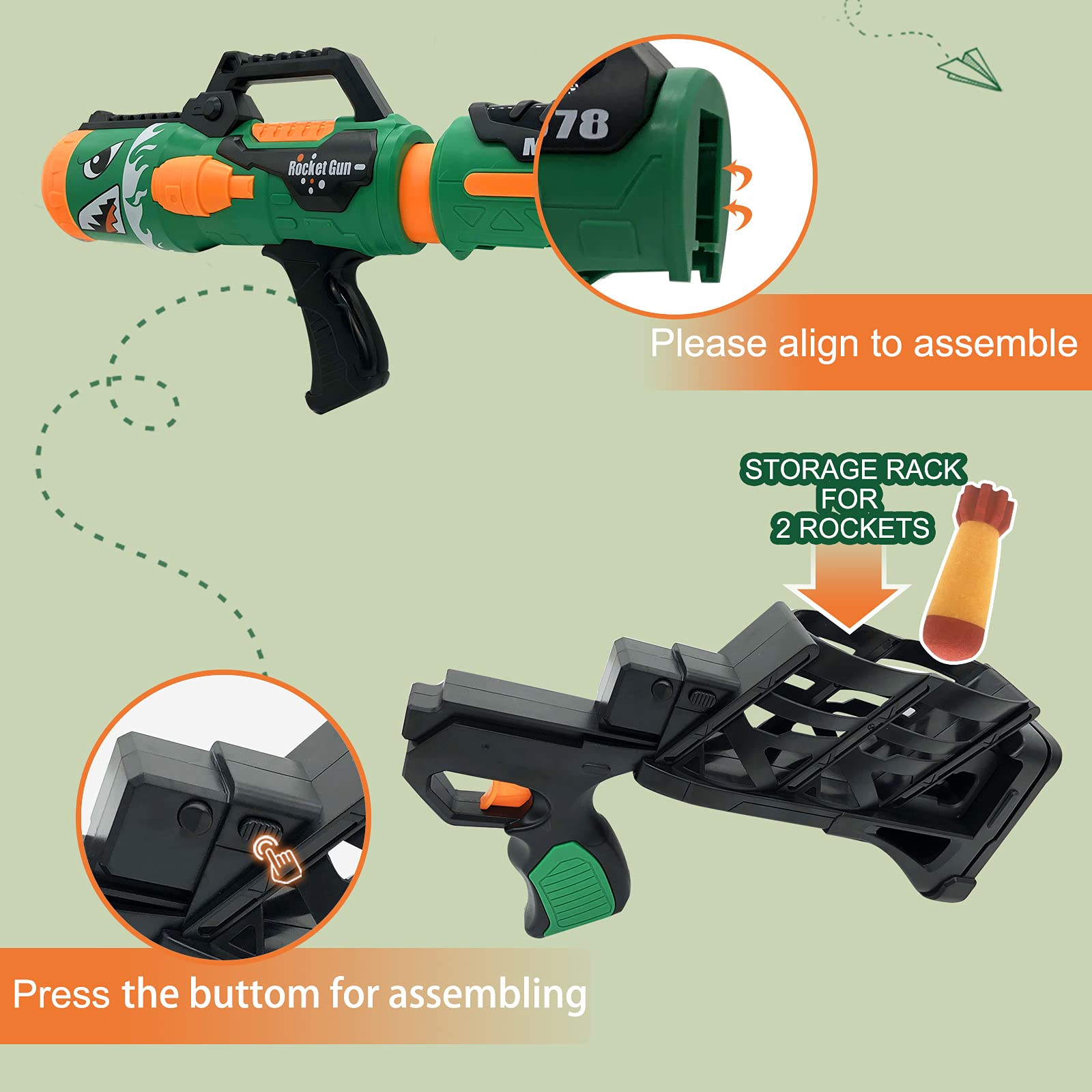 Gantan Toy Rocket Barrel Launcher-Fires Foam Rockets Includes 6 Rockets Compatible with RL Blaster- Shooting Game Toy Air Power Blaster Toy Gun