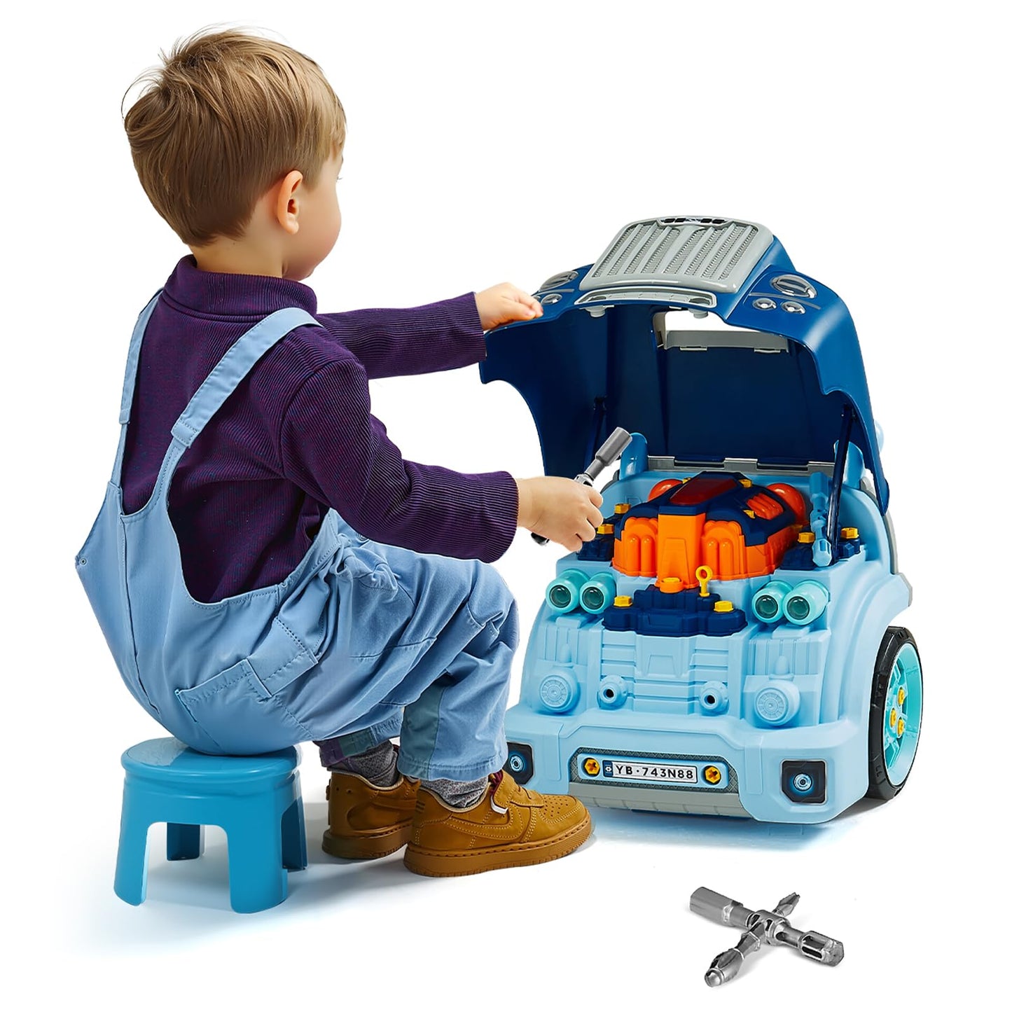 VEVOR Engine Toy, 60 Pieces, Kids Mechanic Car Repair Set with Removable Parts, Lights and Sounds, Steering Wheel and Horn, Kids Mechanic Workshop Set