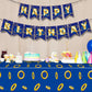 OUAOCZH 2Pcs Blue Gold Ring 108'' x 54 ''Tablecloth and Banner Disposable Rectangle Rings TableCover for Boys Girls Birthday Party Supplies