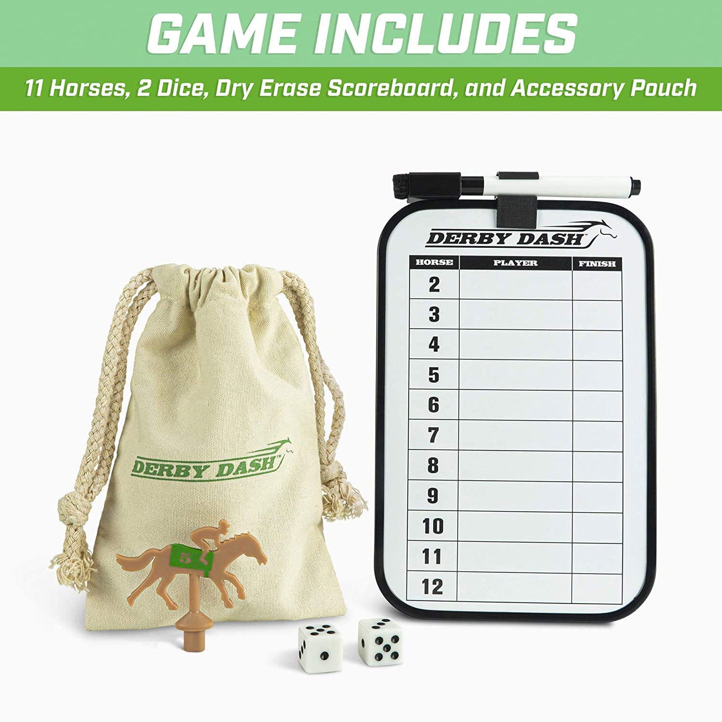 GoSports Derby Dash Horse Race Game Set - Tabletop Horse Racing with 2 Dice and Dry Erase Scoreboard