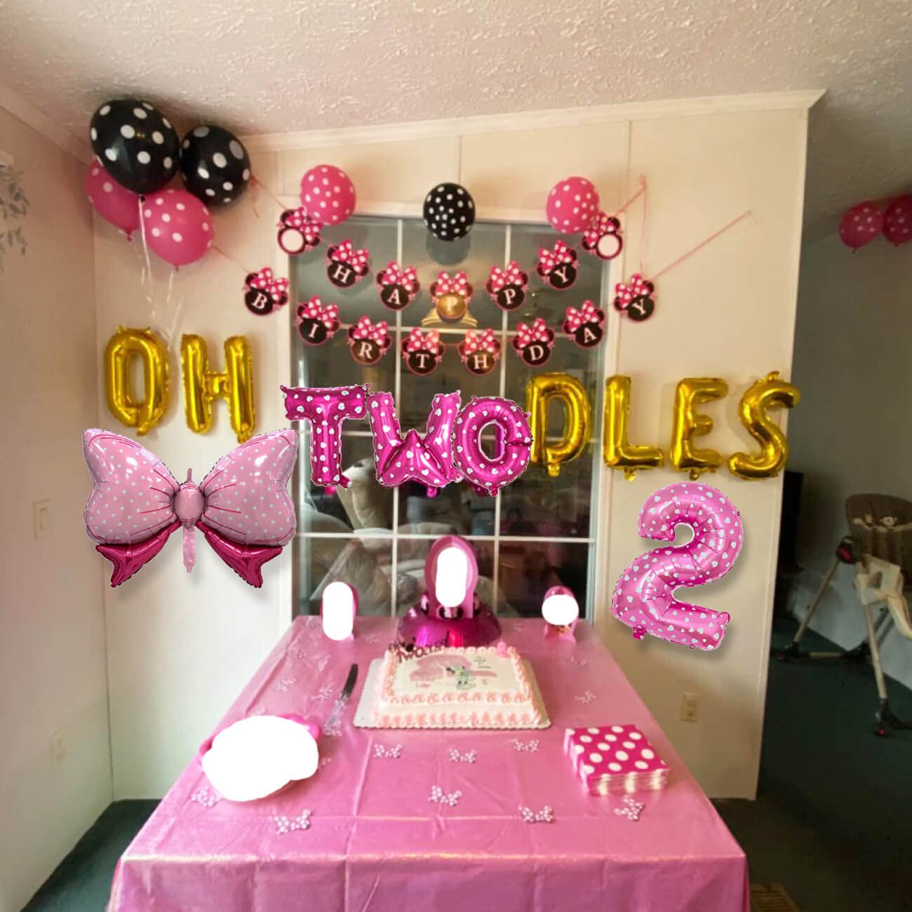 Oh Twodles Balloons Pink Second Birthday Cake Topper 2nd Banner Party Supplies Decorations Photo Prop for Girl Baby Bday
