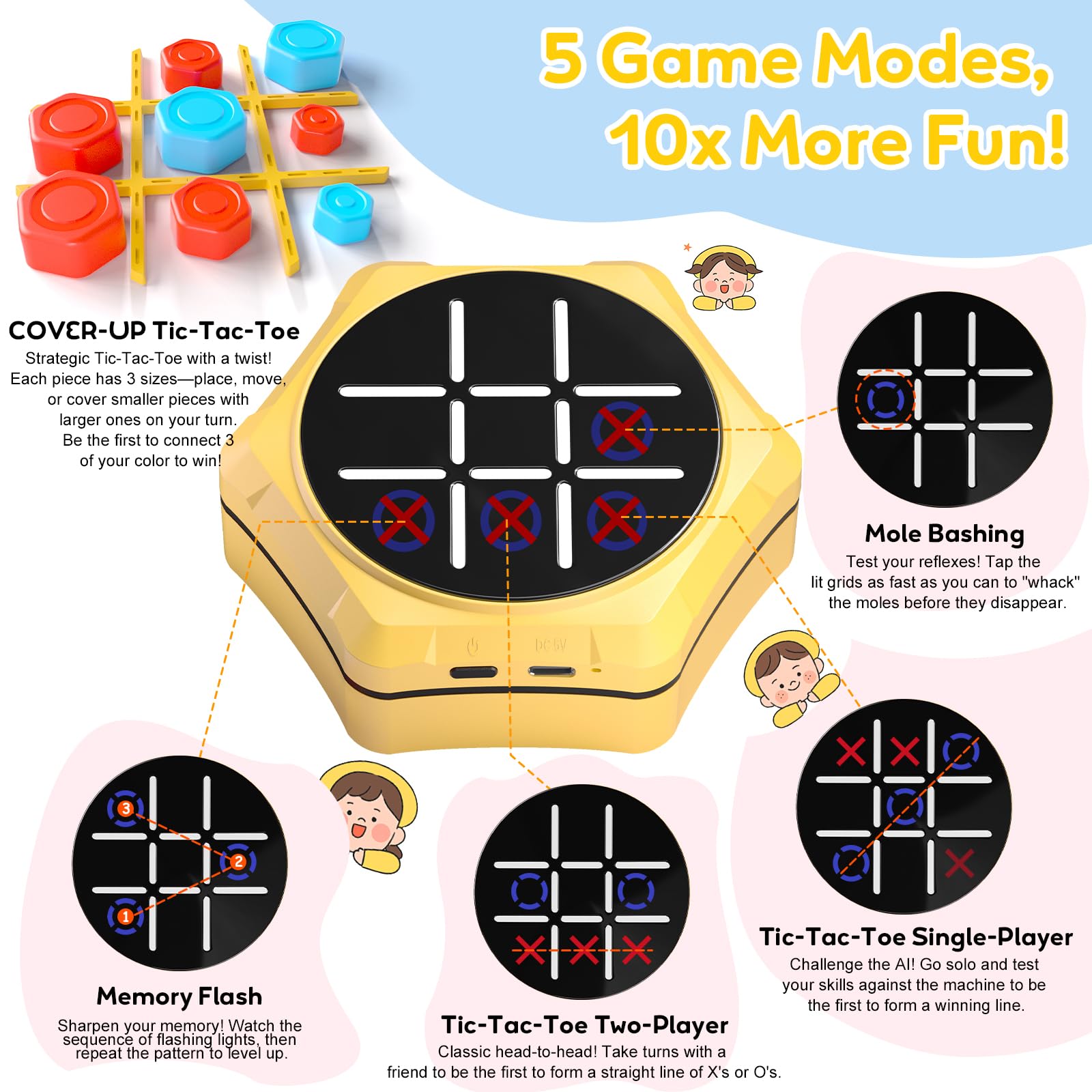 Tic Tac Toe Handheld Game Bolt : VORQXIN Digital Electronic Brain Teaser - 5 in1 Portable Mini Console Mute Function Travel Games for Car Ride,Unique