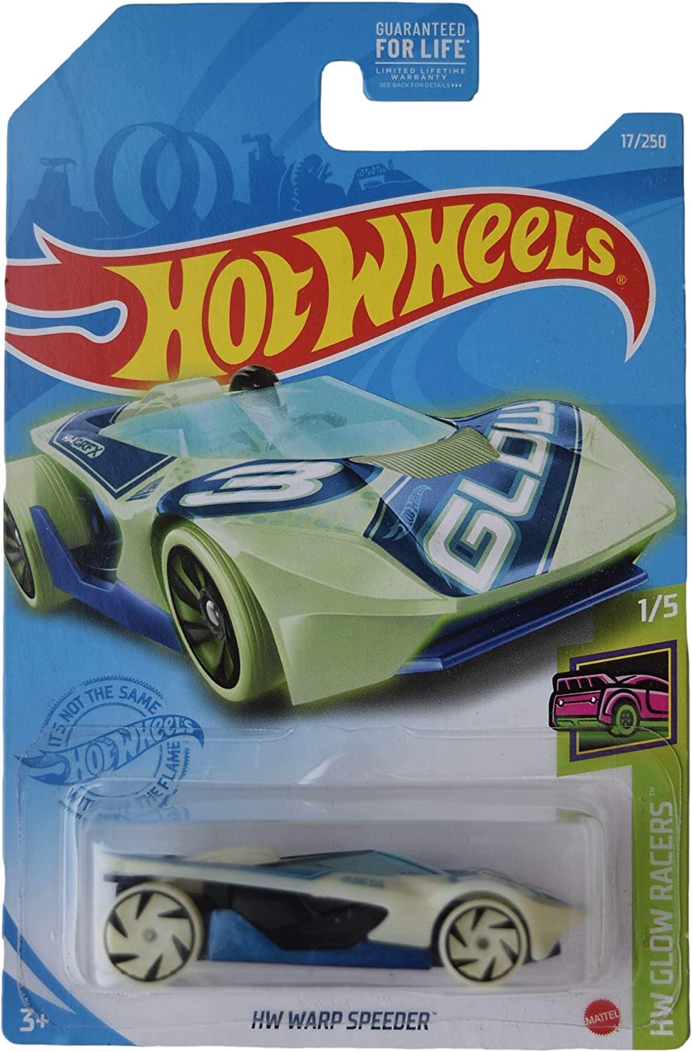 Hot Wheels Glow Racers Warp Speeder, 1:64 Scale Die Cast Car, Glow-in-the-Dark, Ages 3+