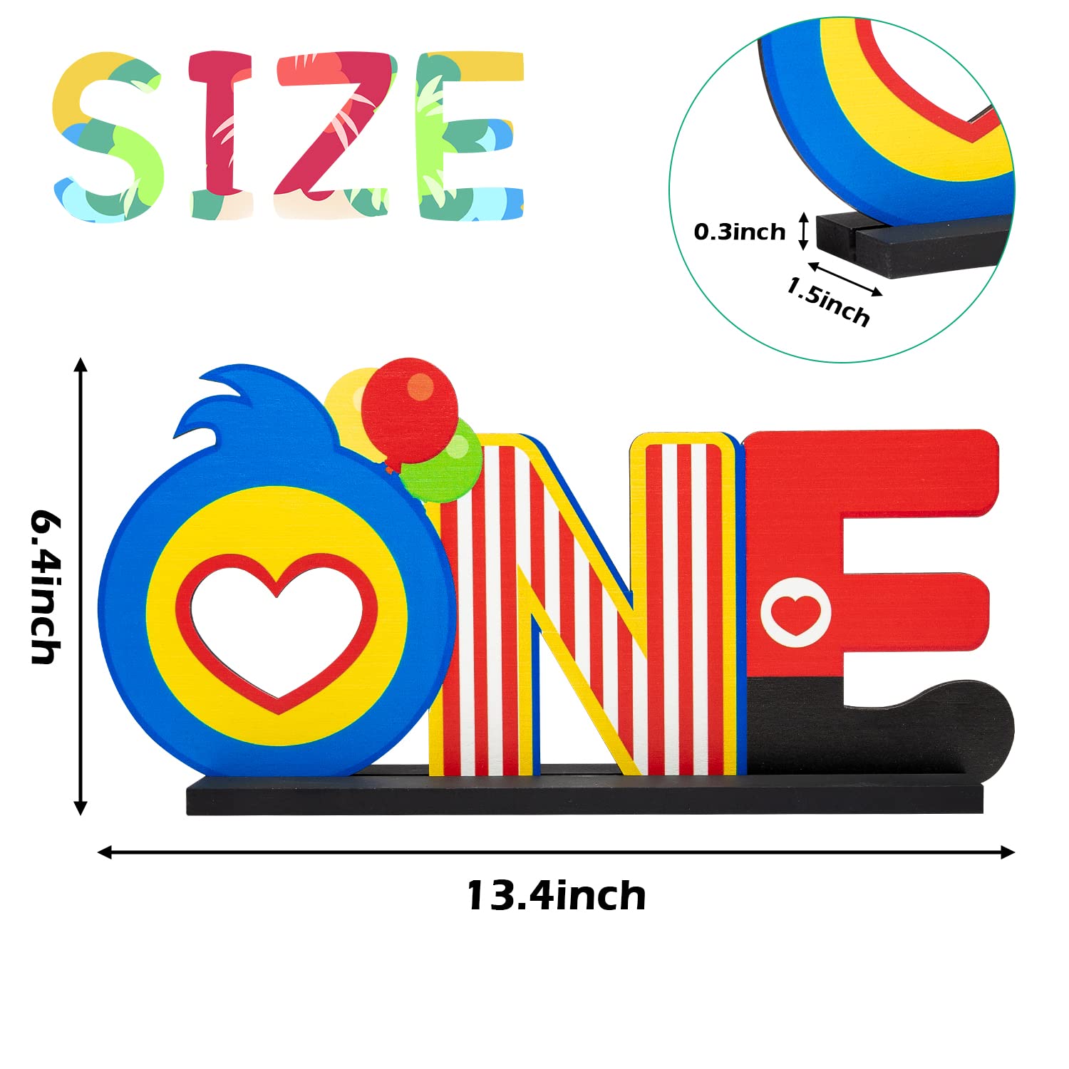 C1krint Plim Plim ONE Letter Sign Wood Table Centerpiece - 1Pcs Circus Clown Plim Plim Theme First Birthday Party Decoration Supply for One Year Old
