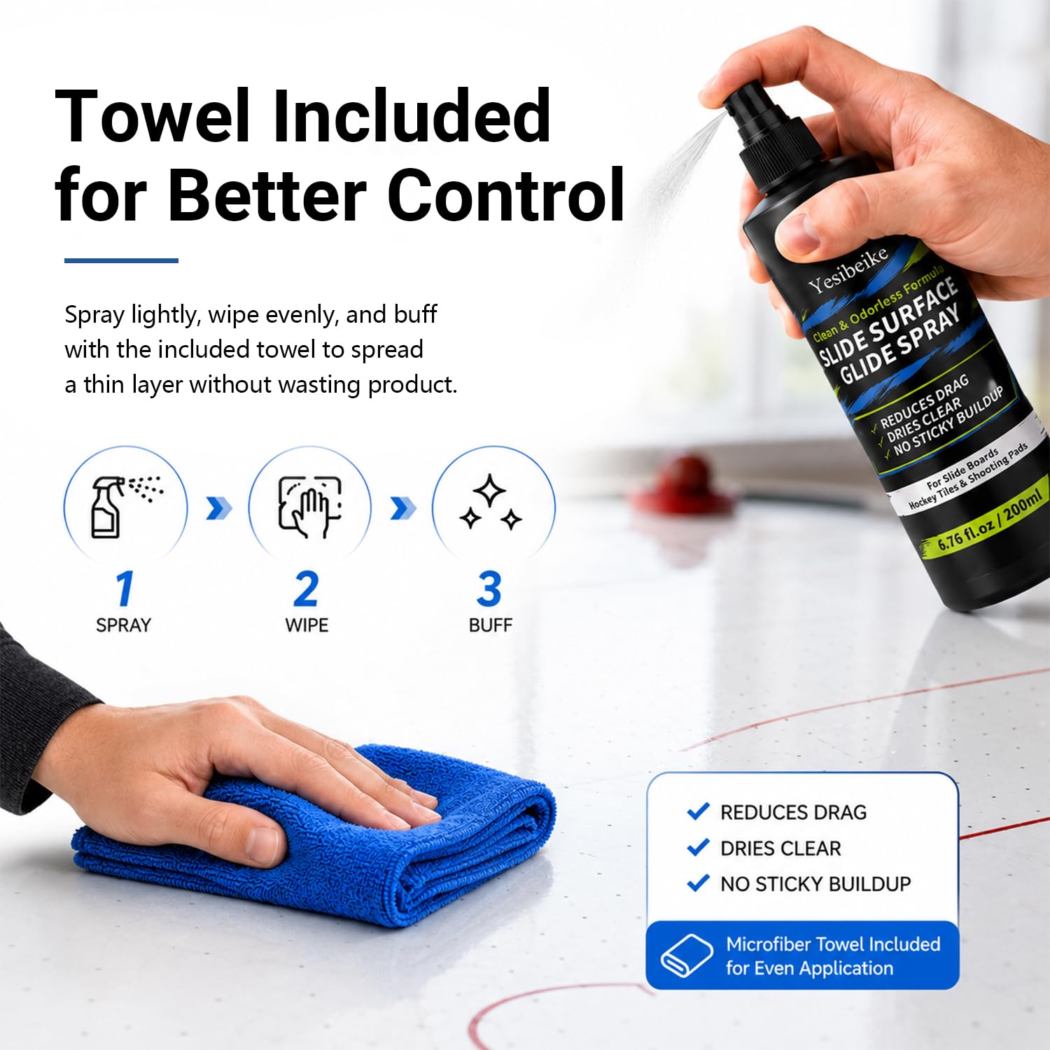 Yesibeike 6.76 fl oz Slide Surface Glide Spray Kit, Odorless Glide Polish to Help Reduce Drag on Slide Boards, Hockey Tiles, Shooting Pads, Air Hockey
