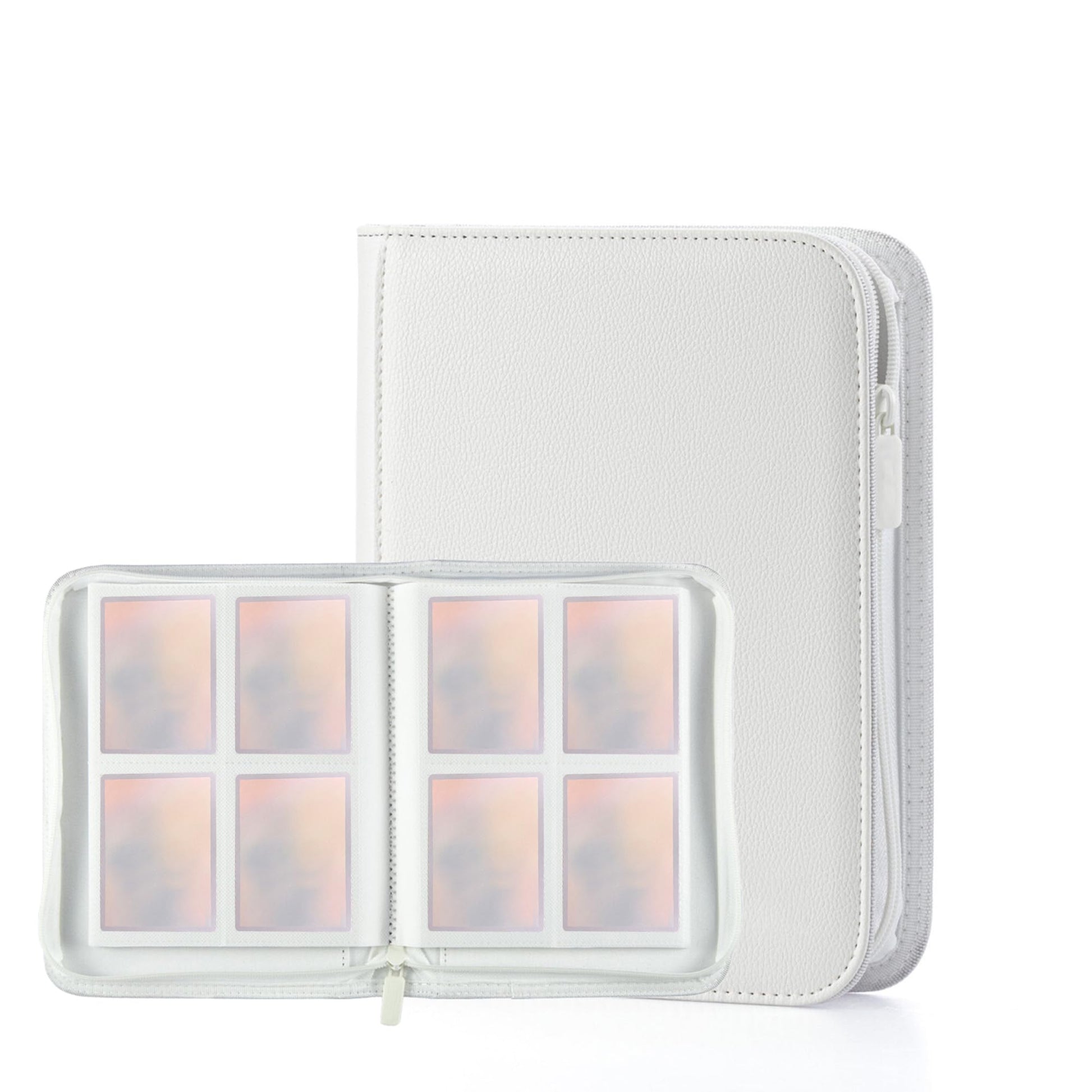 White Card Binder 4 Pocket, Trading Card Binder with Zipper, Holds 160 Card