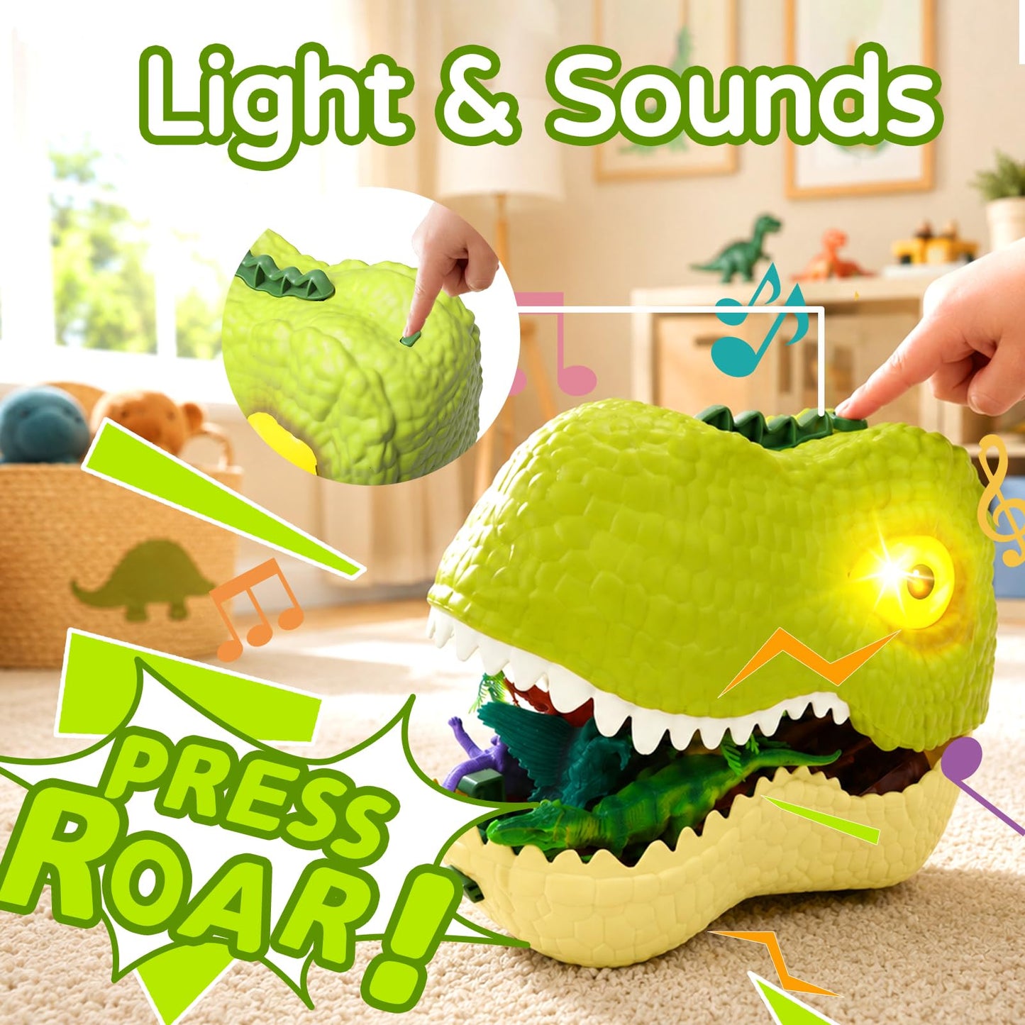 Ximoeo 46PCS Dinosaur Toys for Kids 3-5 5-7 Realistic Dinosaurs Figures Dino Eggs Trees Fence Playset Mat Large Dinosaur Head Accessories Dino World