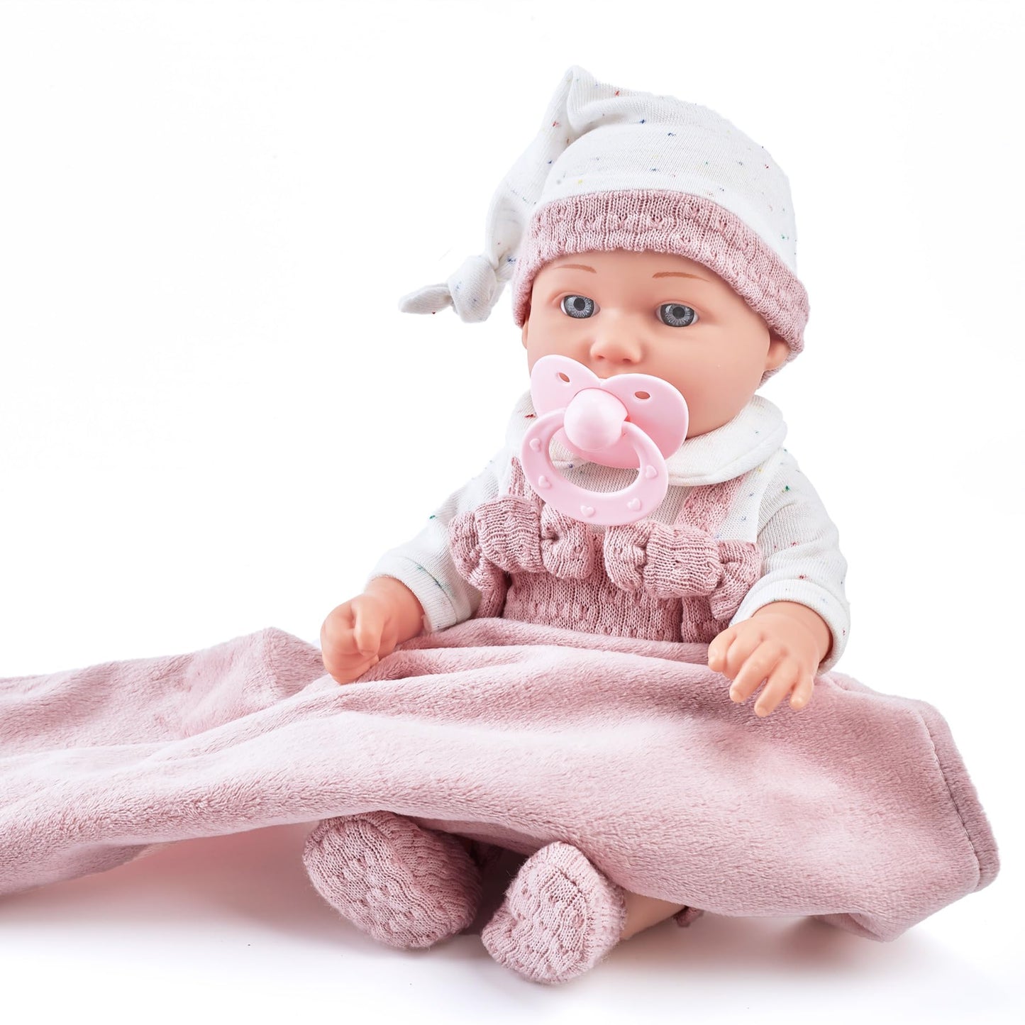 Enjoyin 12 Inch Baby Doll Playset for Toddlers Girl - Doll Accessories with Pink Clothes, Pacifier, Feeding Bottle& Soft Blanket, for Girls Ages 3