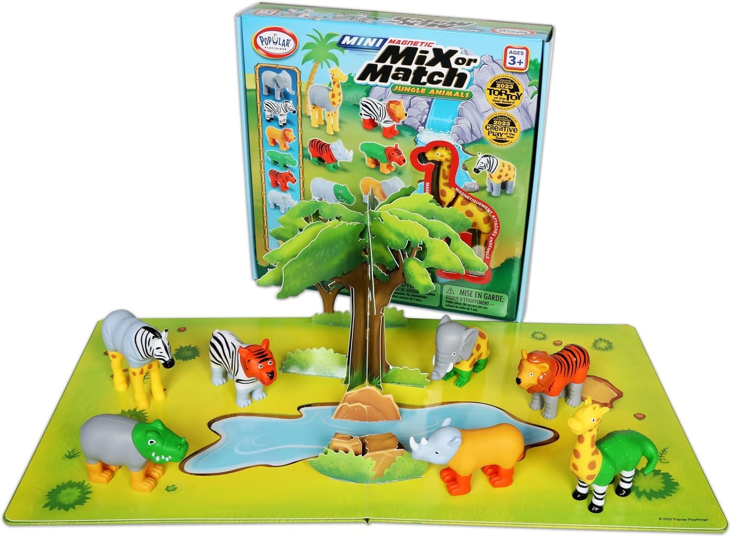 POPULAR PLAYTHINGS Magnetic Animals for Toddlers 1-3, Mini Mix or Match Animal Toys, Set of 7 Gift for Kids - Jungle Animals with Pop-up Playmat