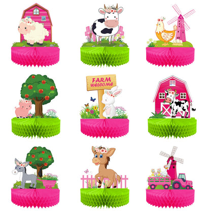 PHIAMOLY 9 Pcs Farm Animal Honeycomb Centerpiece Farm Birthday Party Supplies Farm Theme Indoor and Outdoor Table Decorations barn Party Supplies