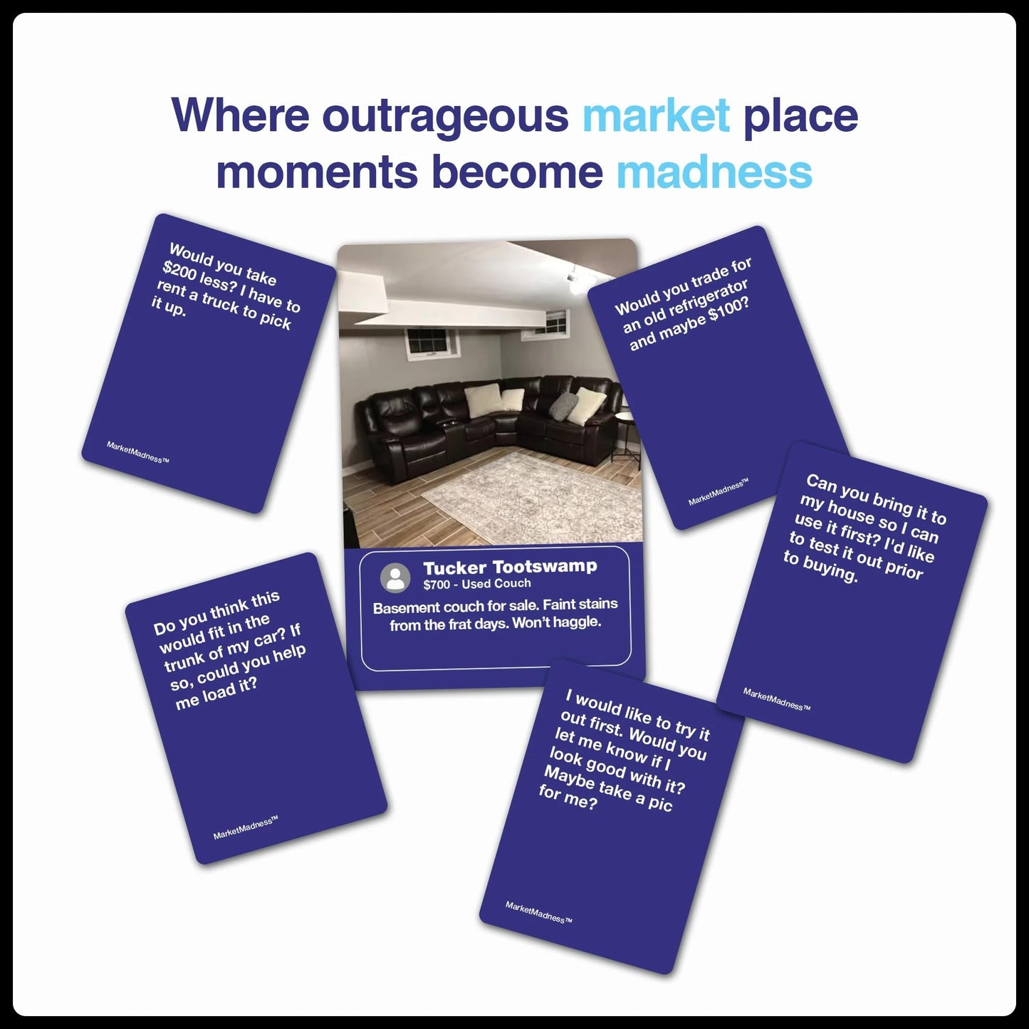 Market Madness - Funny Adult Party Card Game About Buying & Selling Online | Hilarious Party Meme Game for Game Night