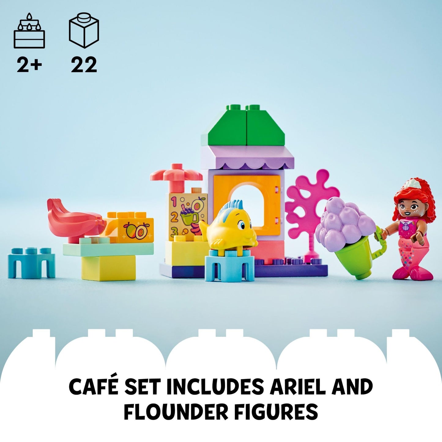 LEGO DUPLO Disney Ariel and Flounder’s Café Stand The Little Mermaid Toy, Educational Toy, Kids Play Food and Fruit, Kids Learning Toy, Building Set