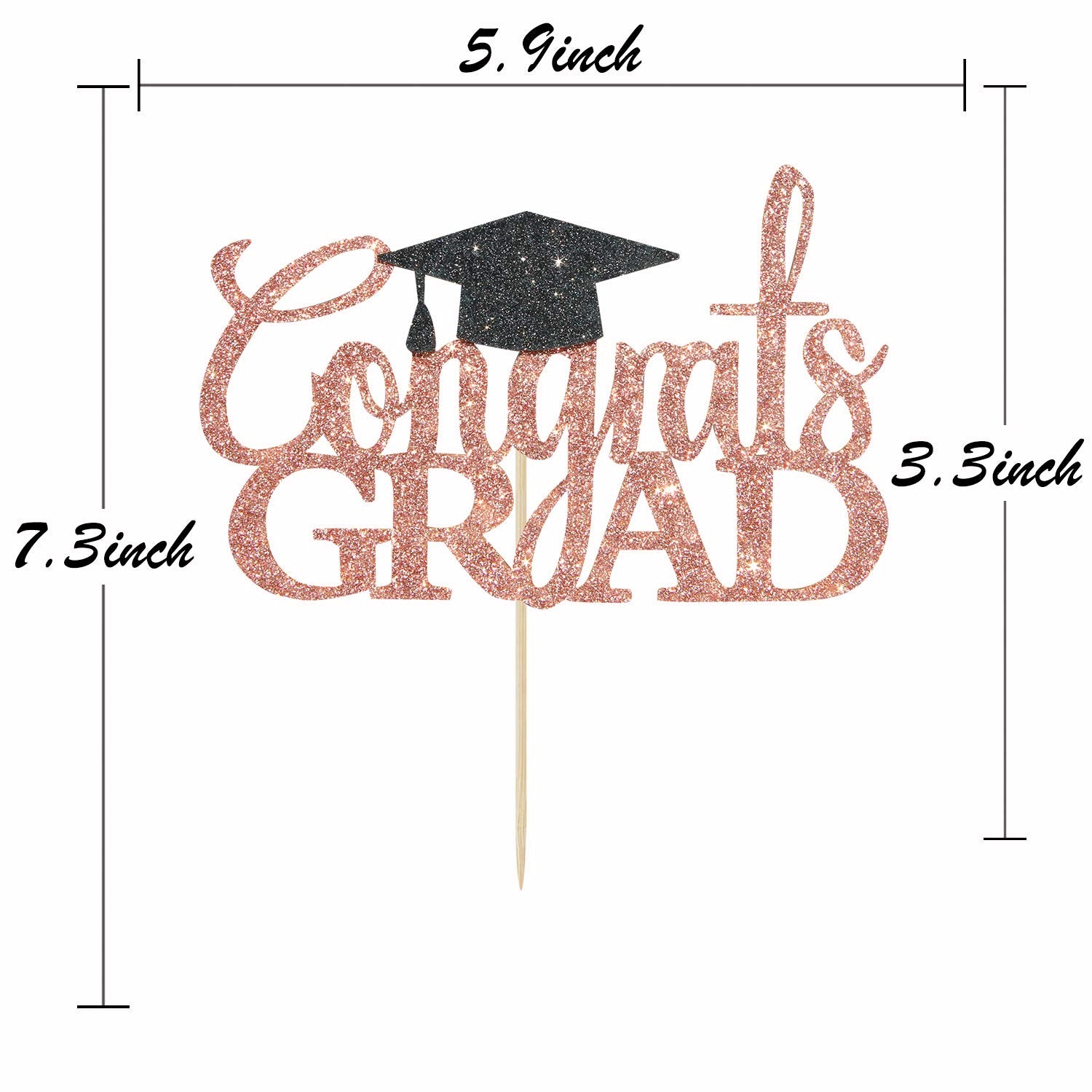 Rose Gold Glitter Congrats Grad Cake Topper - 2026 Graduation Decorations - High School Graduation, College Graduate Cake Topper