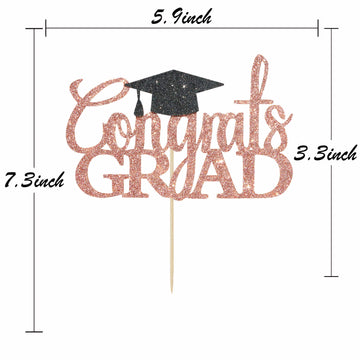 Rose Gold Glitter Congrats Grad Cake Topper - 2026 Graduation Decorations - High School Graduation, College Graduate Cake Topper