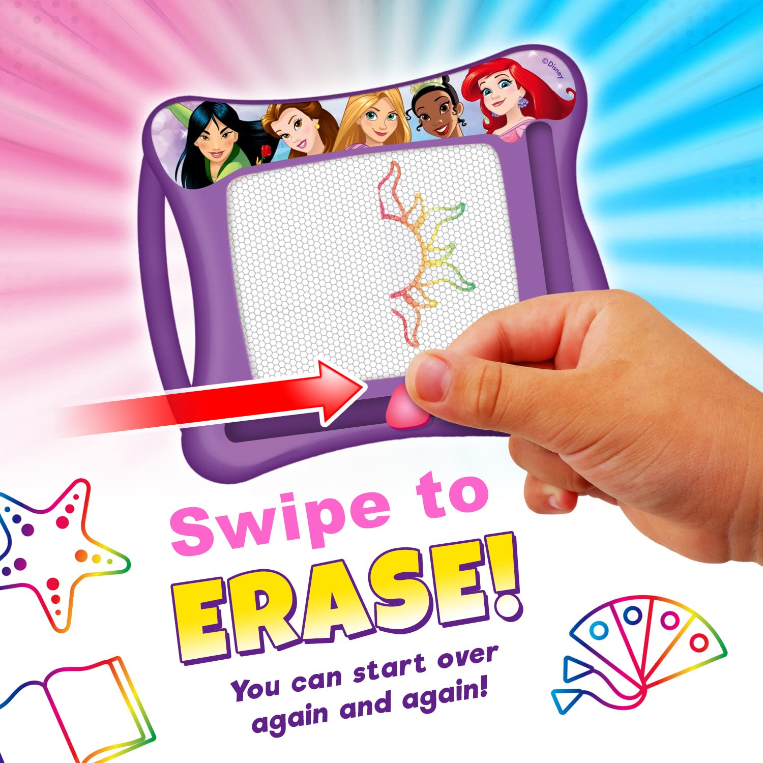 JA-RU Disney Princess Magic Draw-Magnetic Drawing Pad (1 Pack). Drawing Kids Board Car Trip Toys | Mess-Free Small Kids Write Board | Creative