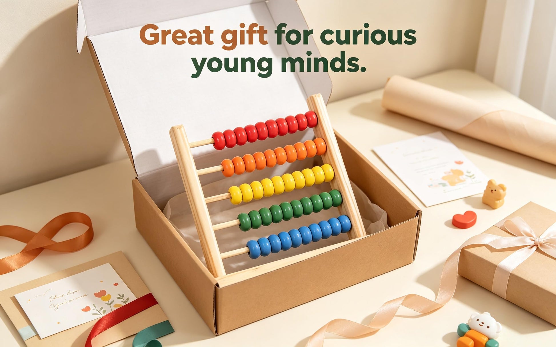 MAGIKON Miniature Abacus, 5 Rows Wooden Counting Frame for Math