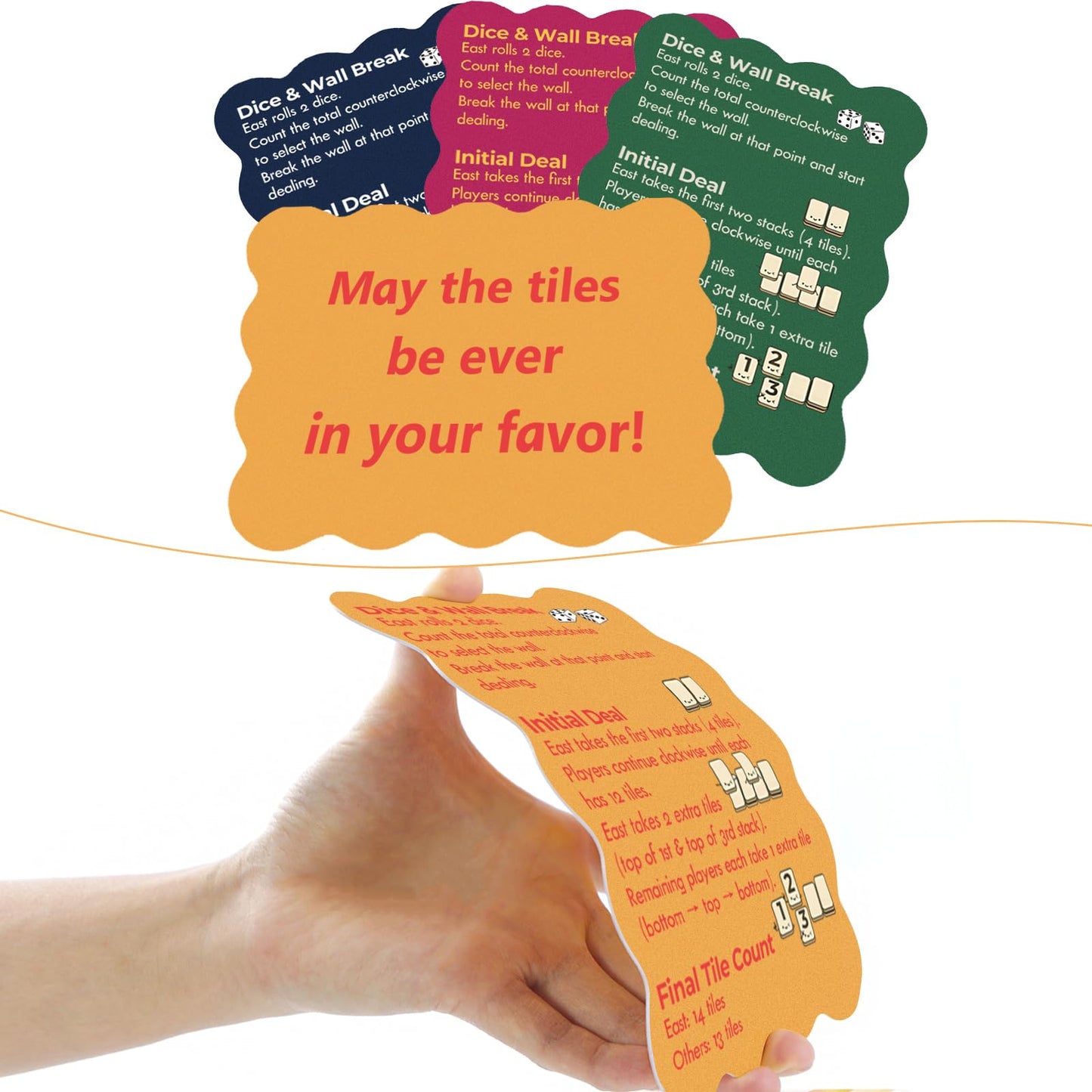 Xovnfp Mahjong Tile Shufflers 4 Pack, Colorful Mahjong Accessories with Fun Sayings, 1mm Thick PVC Mixers with Scalloped Edges, for Mah Jong Players