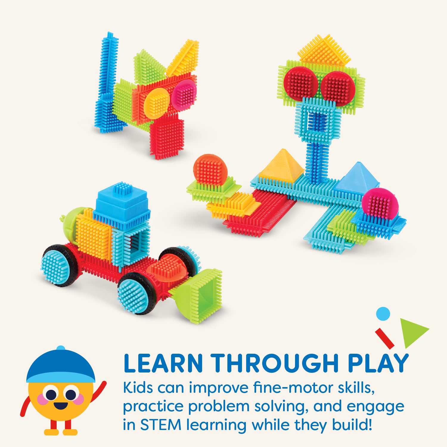 Battat - Bristle Blocks - STEM Interlocking Building Blocks - 50 Pieces Playset - Reusable Carry Case - Developmental Toys for Toddlers & Kids - Basic