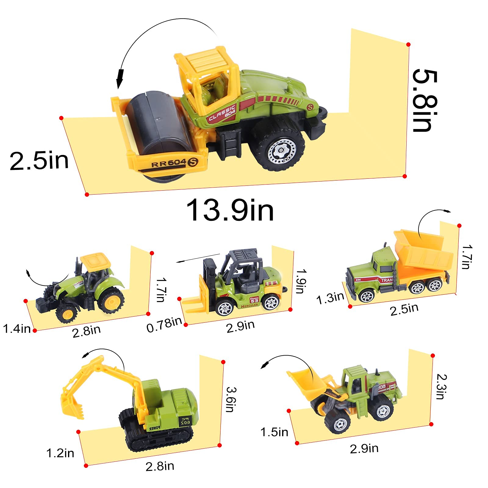 ANDOLO Mini Construction Trucks Toys, Small Construction Toys 6Pcs Construction Vehicles Tractor Toys Sand Vehicle Playset Forklift Roller Dump Truck