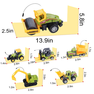 ANDOLO Mini Construction Trucks Toys, Small Construction Toys 6Pcs Construction Vehicles Tractor Toys Sand Vehicle Playset Forklift Roller Dump Truck