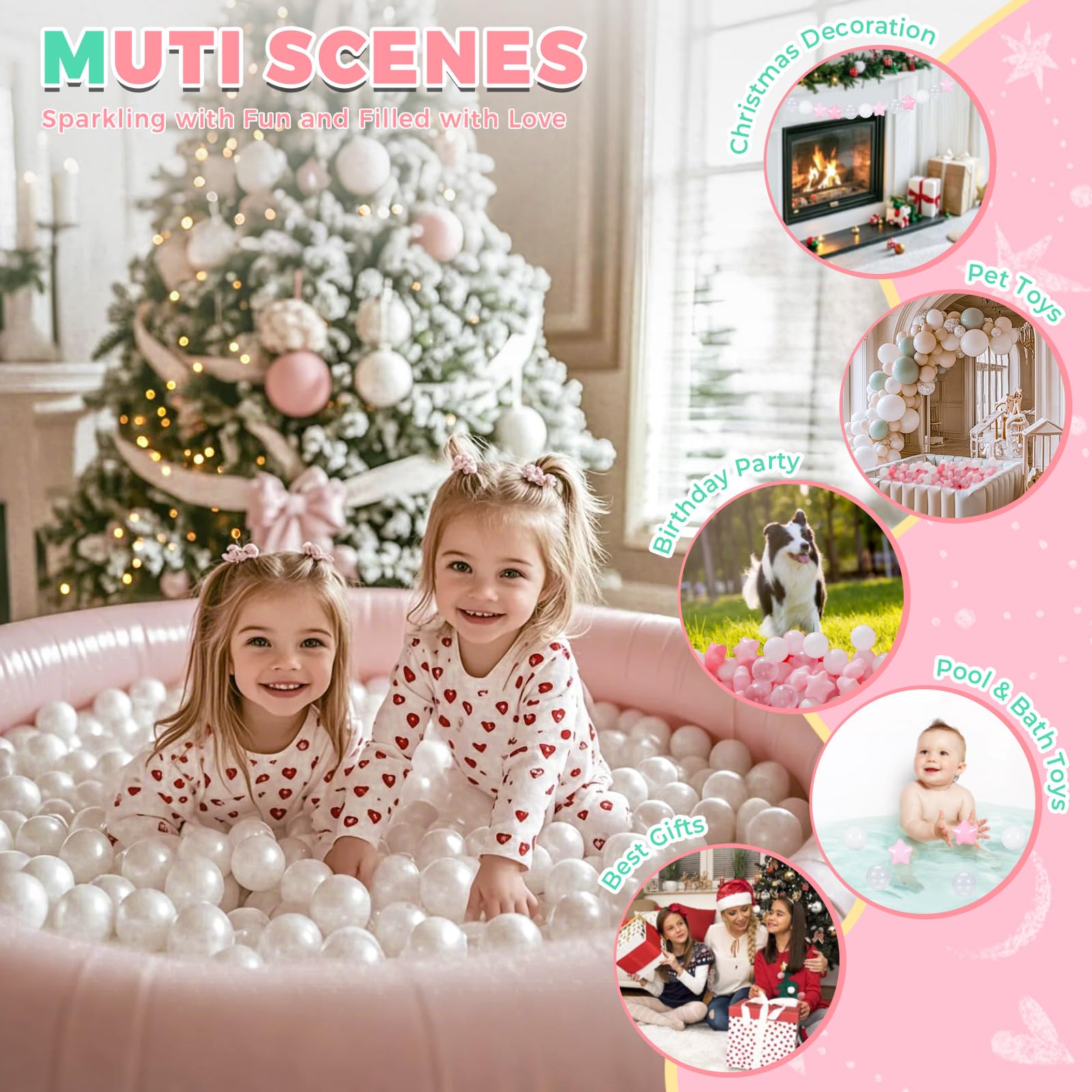 TRENDPLAY Star Ball Pit Balls for Toddlers -100 Count Star Balls Different Shapes, Non-Toxic Plastic Balls for Safe Play, Boys Girls Festival Party
