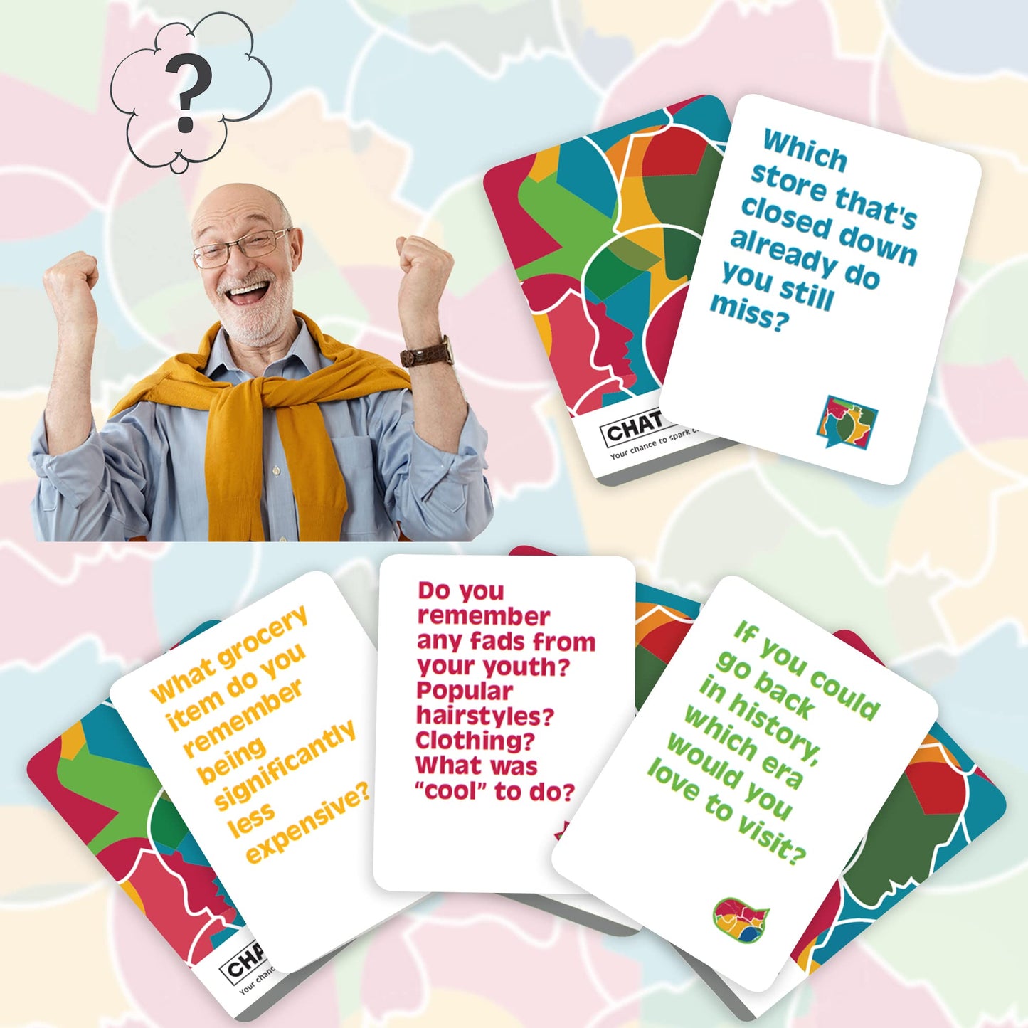 CHATTER CHANCE Generations: Conversation Card Games - Family Fun Game Night for Kids and Adults w/Grandma & Grandpa - 80 Thought Provoking Questions
