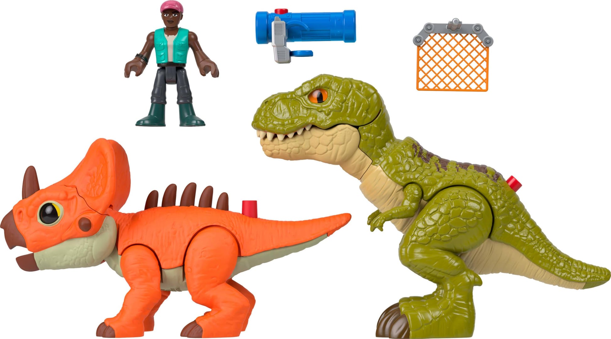 Fisher-Price Imaginext Jurassic World Rebirth Playset, T. tex Toy Gift Pack with 3-inch Human Action Figure, 2 Dinosaurs & Accessories