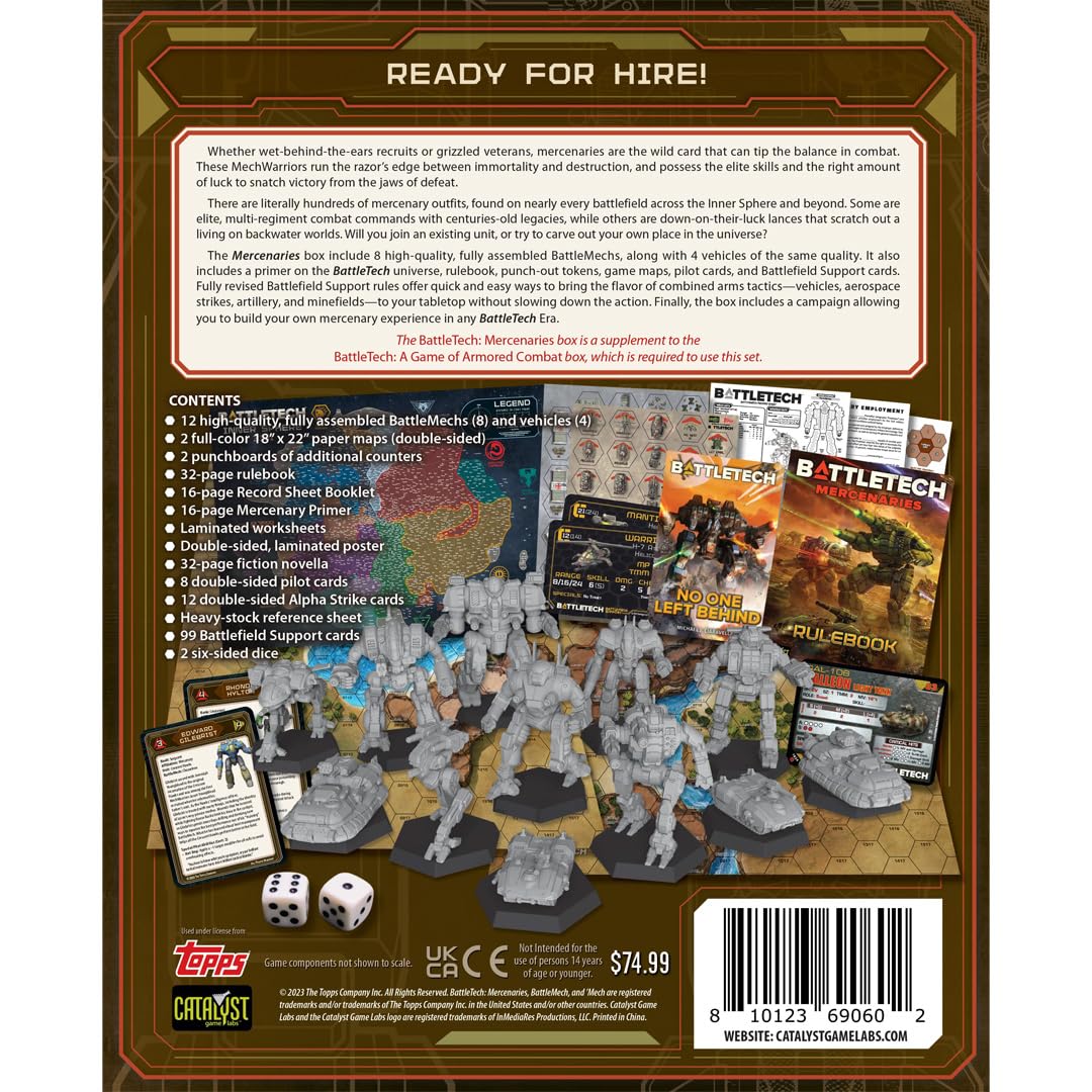 BattleTech Mercenaries Box Set by Catalyst Game Labs | 8 BattleMechs, 4 Vehicles, Rules, and Campaign | Combined Arms Expansion for Tabletop Wargaming