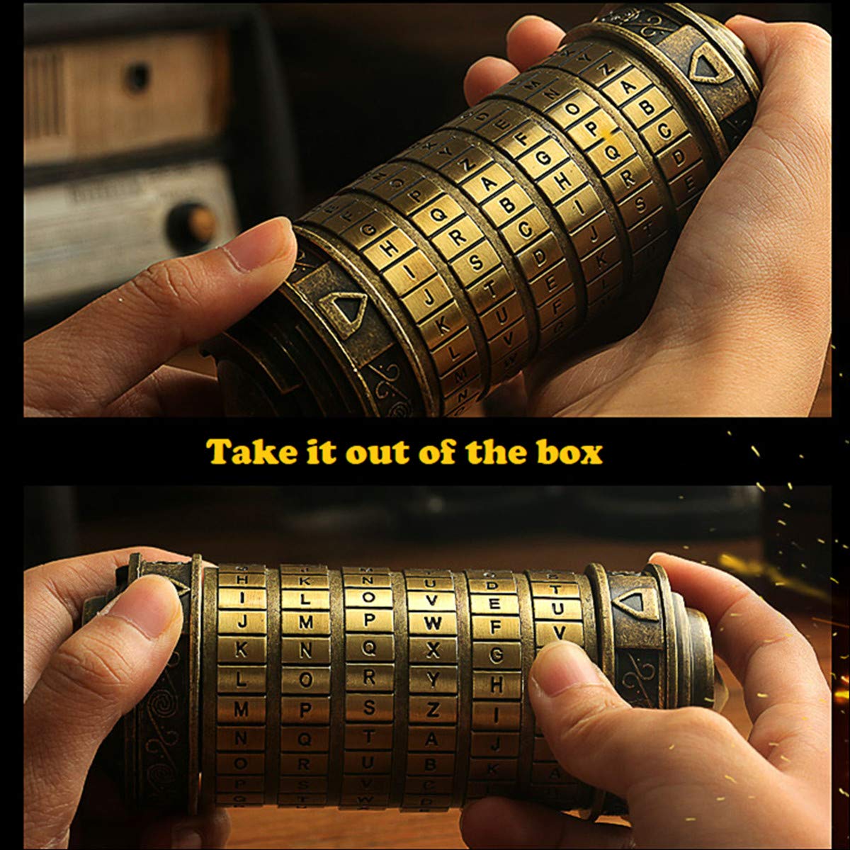Da Vinci Code Mini Cryptex Lock Anniversary Valentine's Day Romantic Birthday Gifts for Her (Brass)