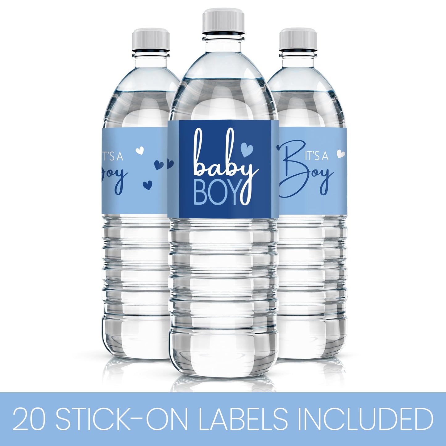 Blue It's a Boy Baby Shower Water Bottle Labels, 20 Count