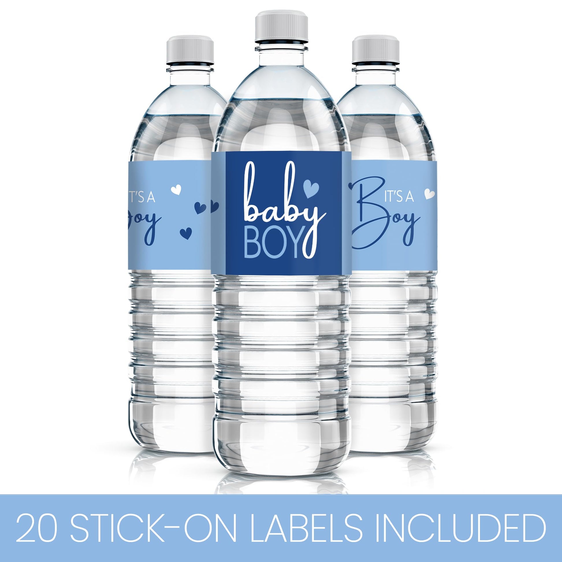 Blue It's a Boy Baby Shower Water Bottle Labels, 20 Count
