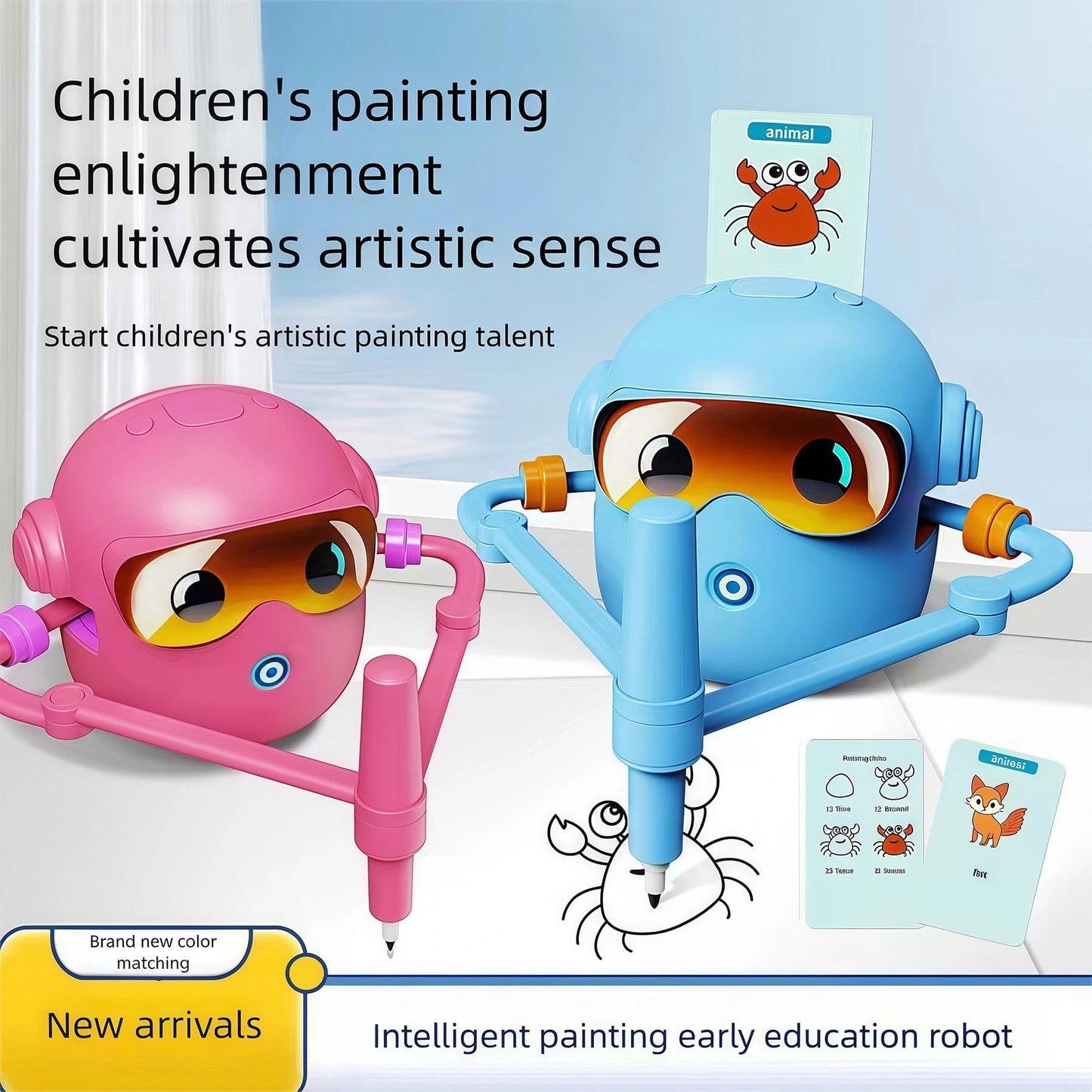 BEBESIRI Drawing Robot for Kids Montessori Painting Toys Voice Interactive Educational Drawing Machine with 100 Word Cards,12 Colorful Pens
