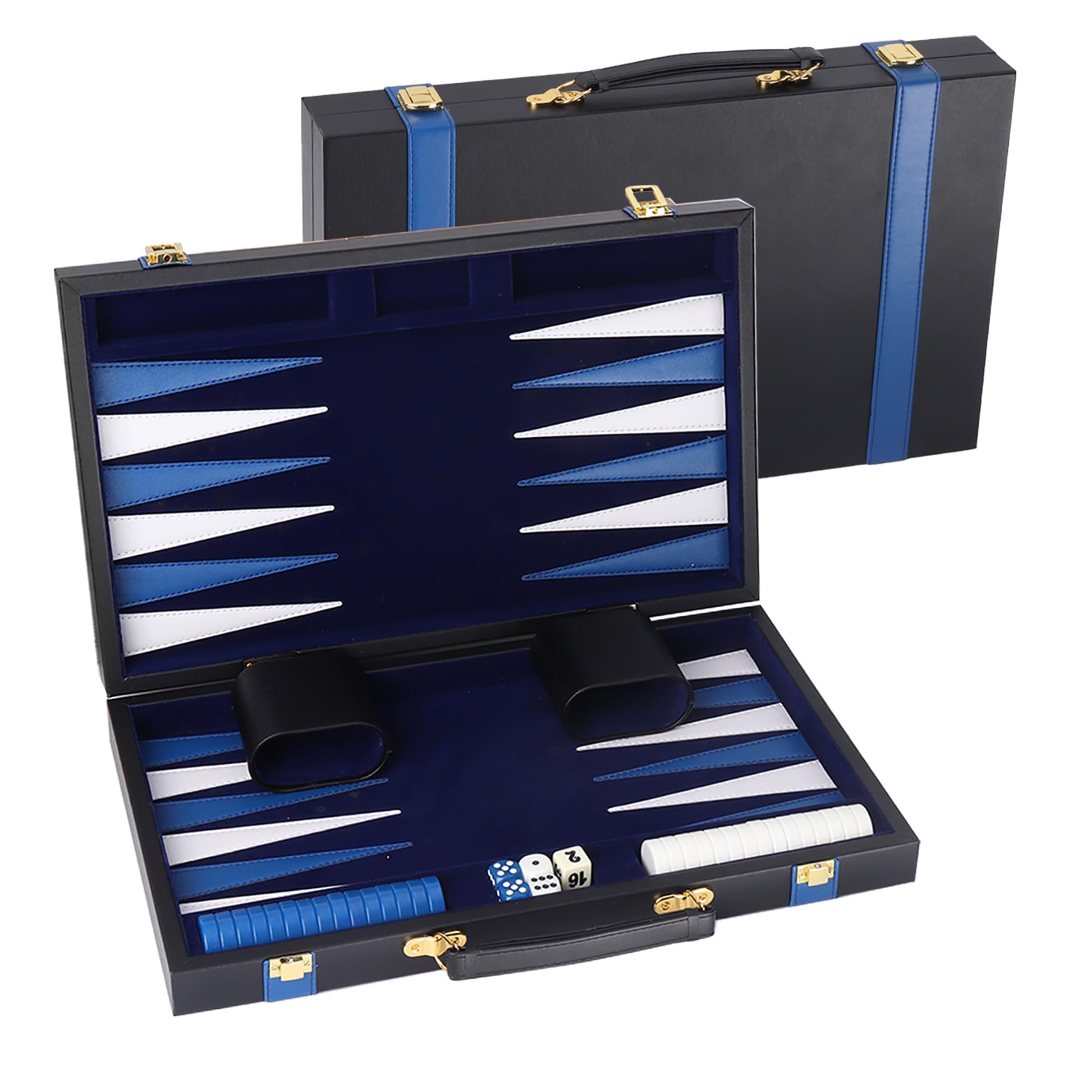 GSE Premium Leather Backgammon Board Game Set, Black&Blue, Medium