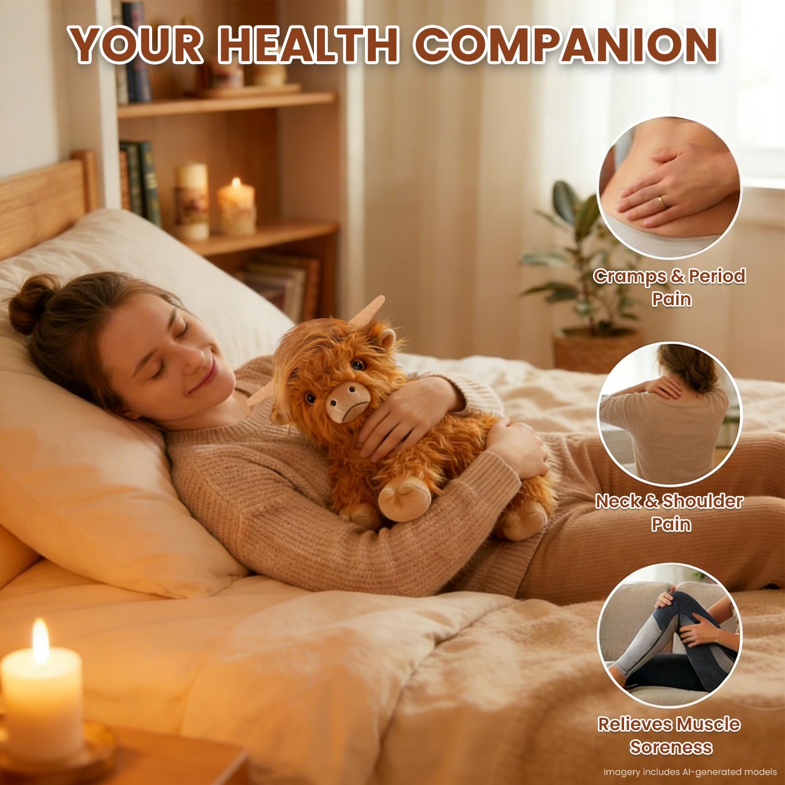 SuzziPals Heatable Coolable Weighted Highland Cow Stuffed Animals Plushie, Microwavable Heating Pad for Period Cramps & Pain, Lavender Scented Cow