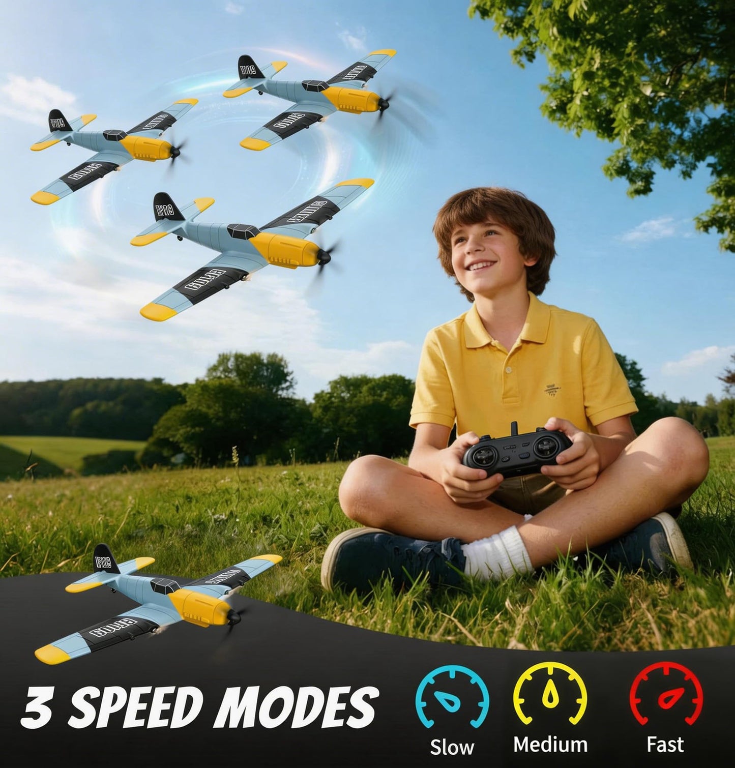 Toileum RC Plane, 3 Channel Remote Control Airplane, 6-axis Gyro Stabilizer BF-109 RTF RC Airplane with 2 Batteries, Easy to Fly for Beginners Adults
