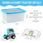 Wondertoys Wooden Alphabet Train Toy 27 PCS Magnetic Alphabet ABC Letter Train Set Includes 42 PCS Flash Cards, 1 Engine and 1 Storage Box
