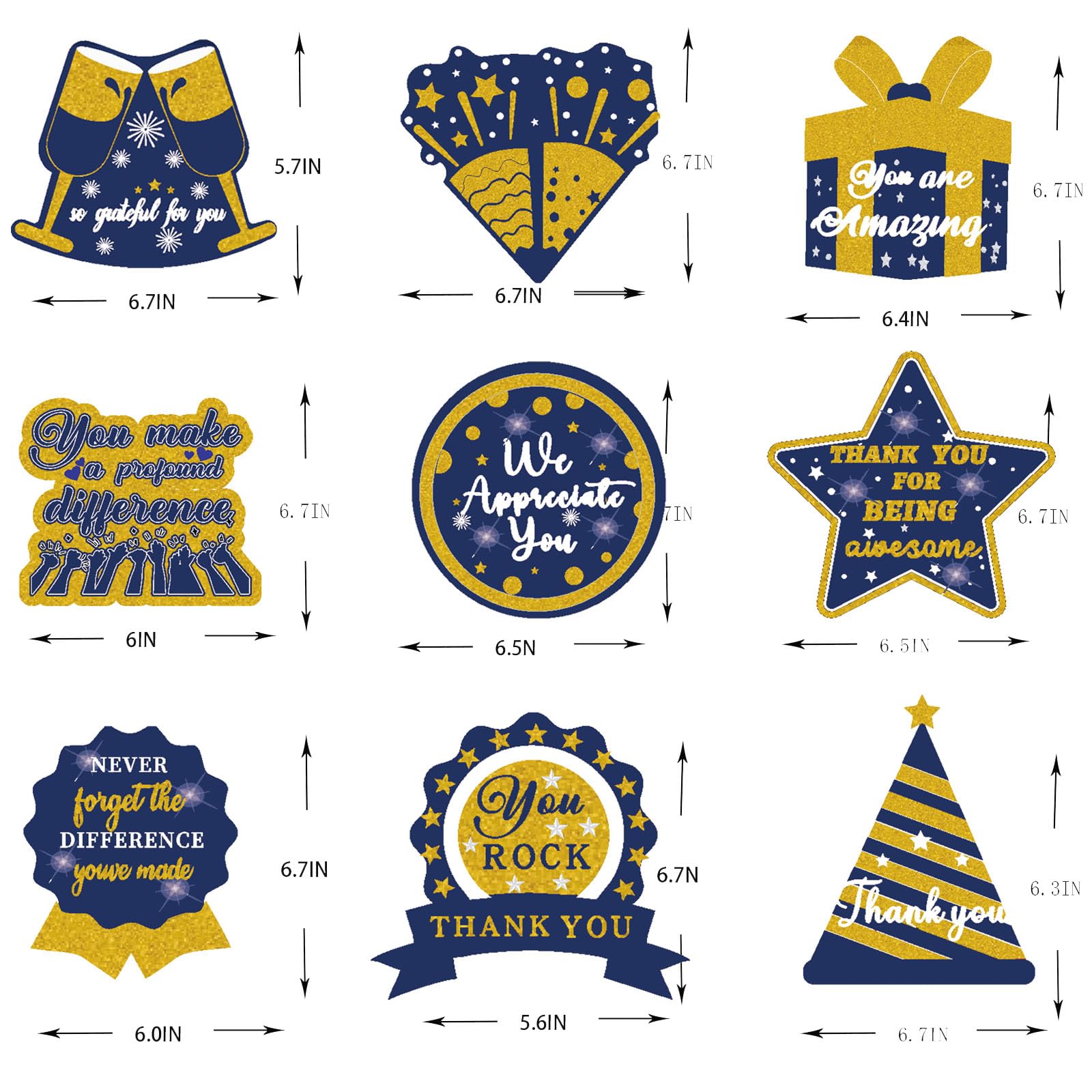 WINPOGEE 9PCS We Appreciate You Honeycomb Centerpieces Blue Gold Glitter Thank You Table Centerpieces Table Topper Decor Teacher Doctor Nurse Employee