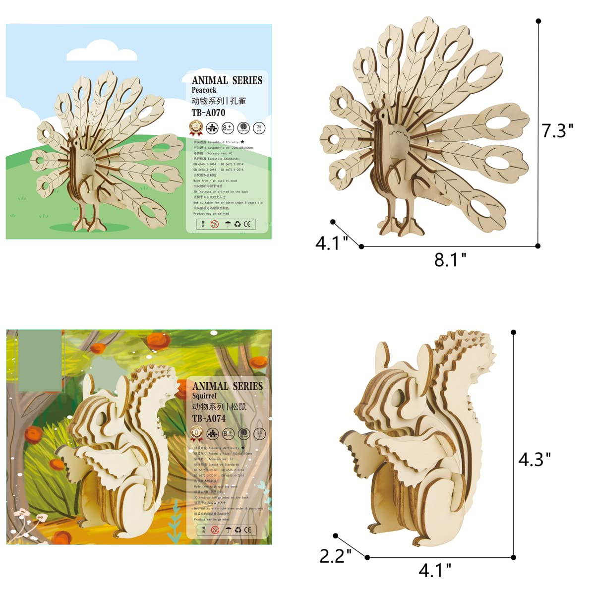 3D Wooden Wild Animal Puzzle - 6 Piece Set Wood Wild Animals Skeleton Assembly Model Kits - Wooden Crafts DIY Brain Teaser Puzzle - STEM 3D Puzzle