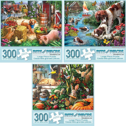 Bits and Pieces - Value Set of Three Large 300 Piece Jigsaw Puzzles for Adults - Puppy Collection Jigsaw Puzzles by Artist Larry Jones, Completed