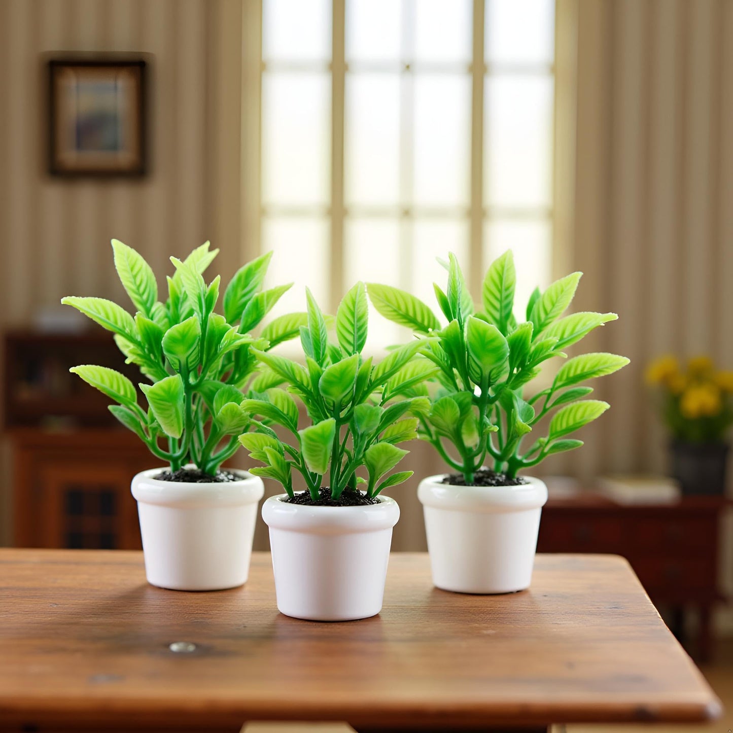2Pcs Green Miniature Plants Dollhouse Decoration Accessories, Mini Potted Plant Artificial Tiny Greenery Ornament Miniature Hanging Potted Plant Faux
