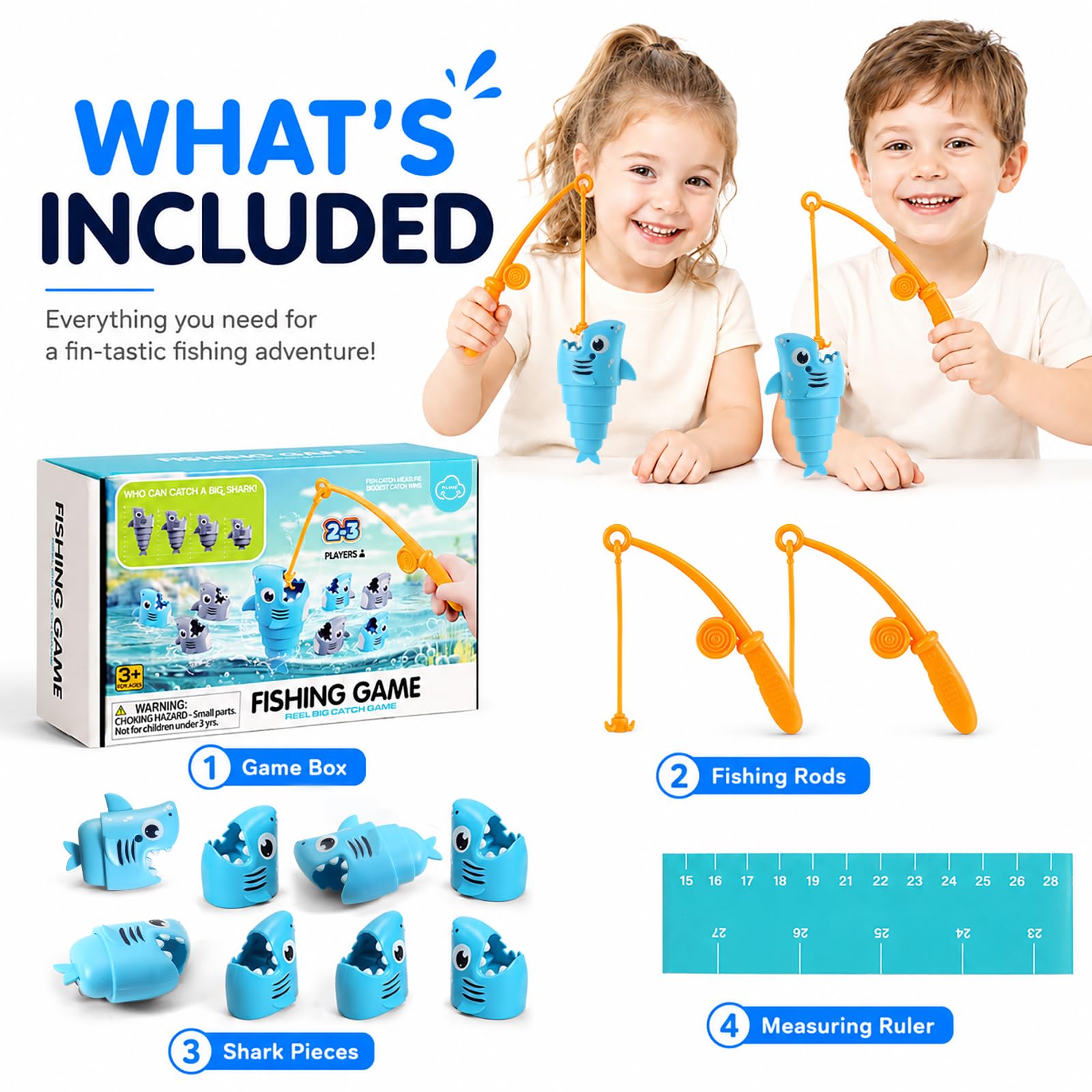 Fouwoqi Shark Fishing Game for Kids - Preschool Math Games for 3 Year Olds,Toddler Fine Motor Learning Toys,Interactive Family Board Games for Boys