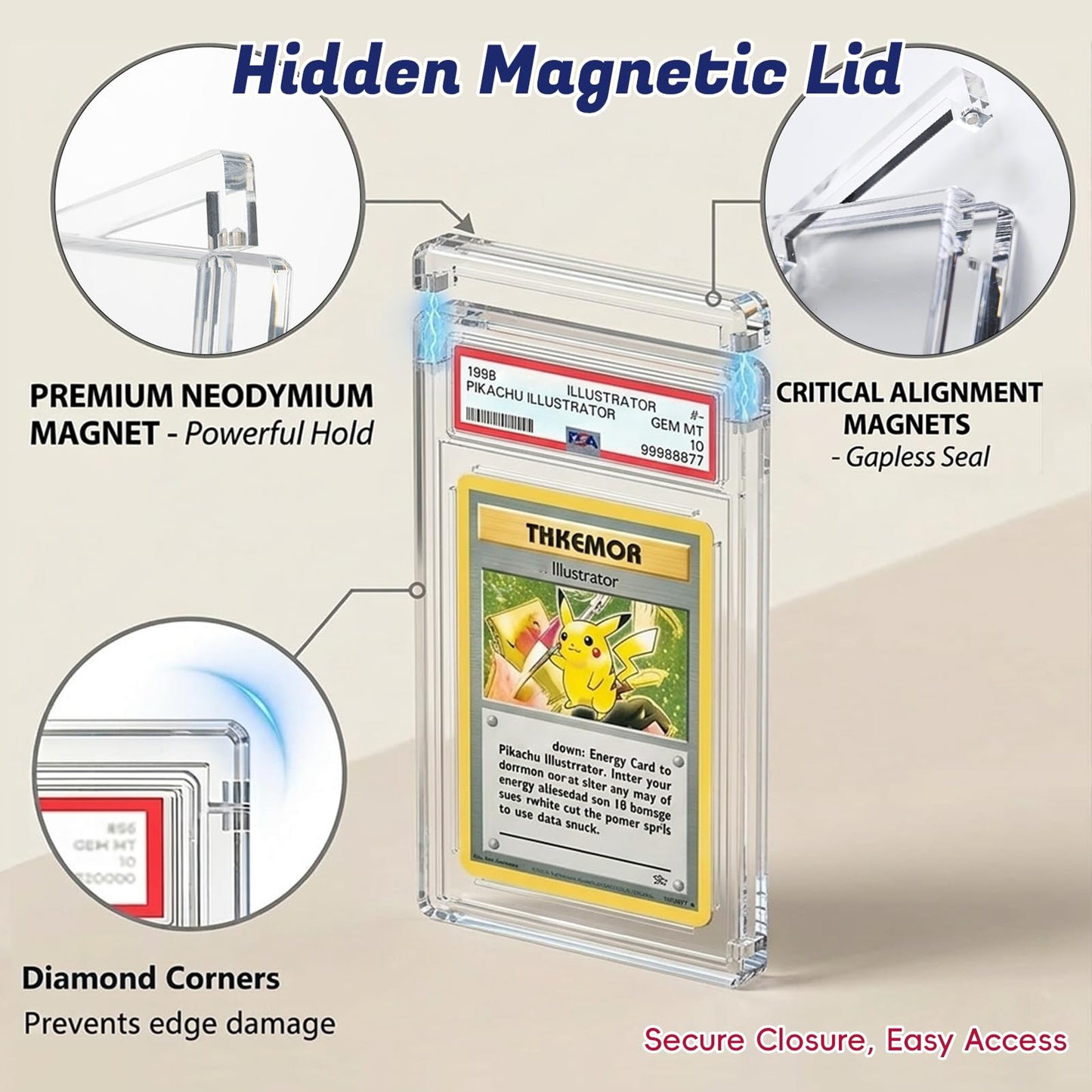 PSA Slab Display Case - 1inch Thick Acrylic Graded Card Display Case with Magnetic Lid, Clear Slab Protector Compatible with PSA & CGC, Card Slab Case