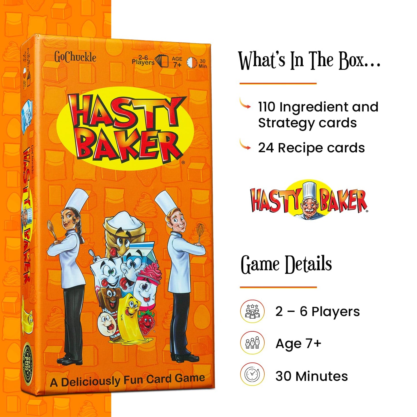 Hasty Baker Family Card Game - A Race to Collect Ingredients and Complete Recipes, for Families, Adults, Kids, Ages 7+, 2-6 Players, by GoChuckle